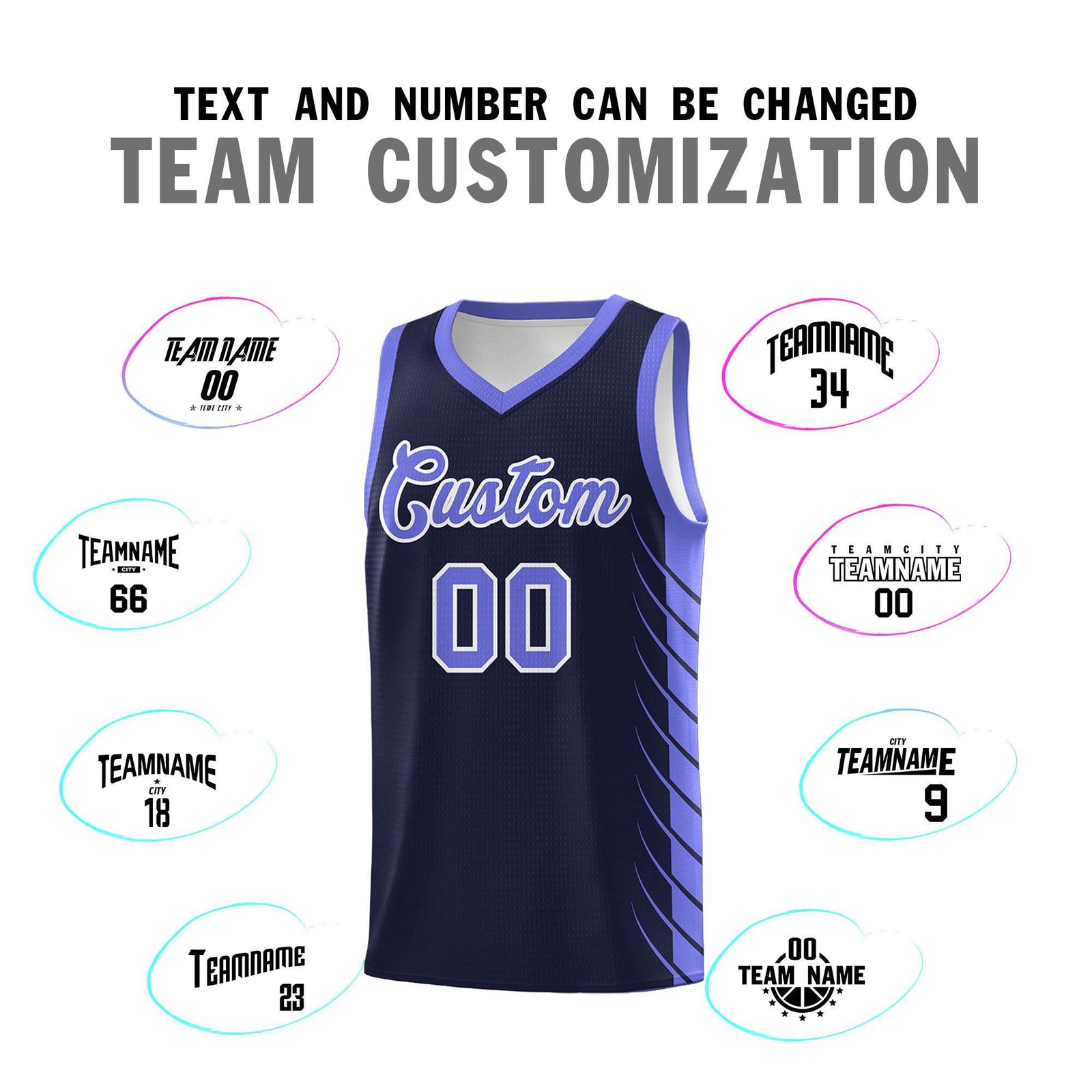 Custom Navy Purple Personalized Side Symmetrical Line Pattern Sports Uniform Basketball Jersey| KXKSHOP
