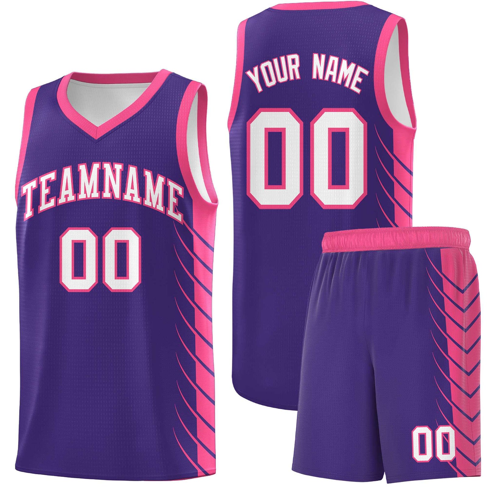 Custom Purple Pink Personalized Side Symmetrical Line Pattern Sports Uniform Basketball Jersey