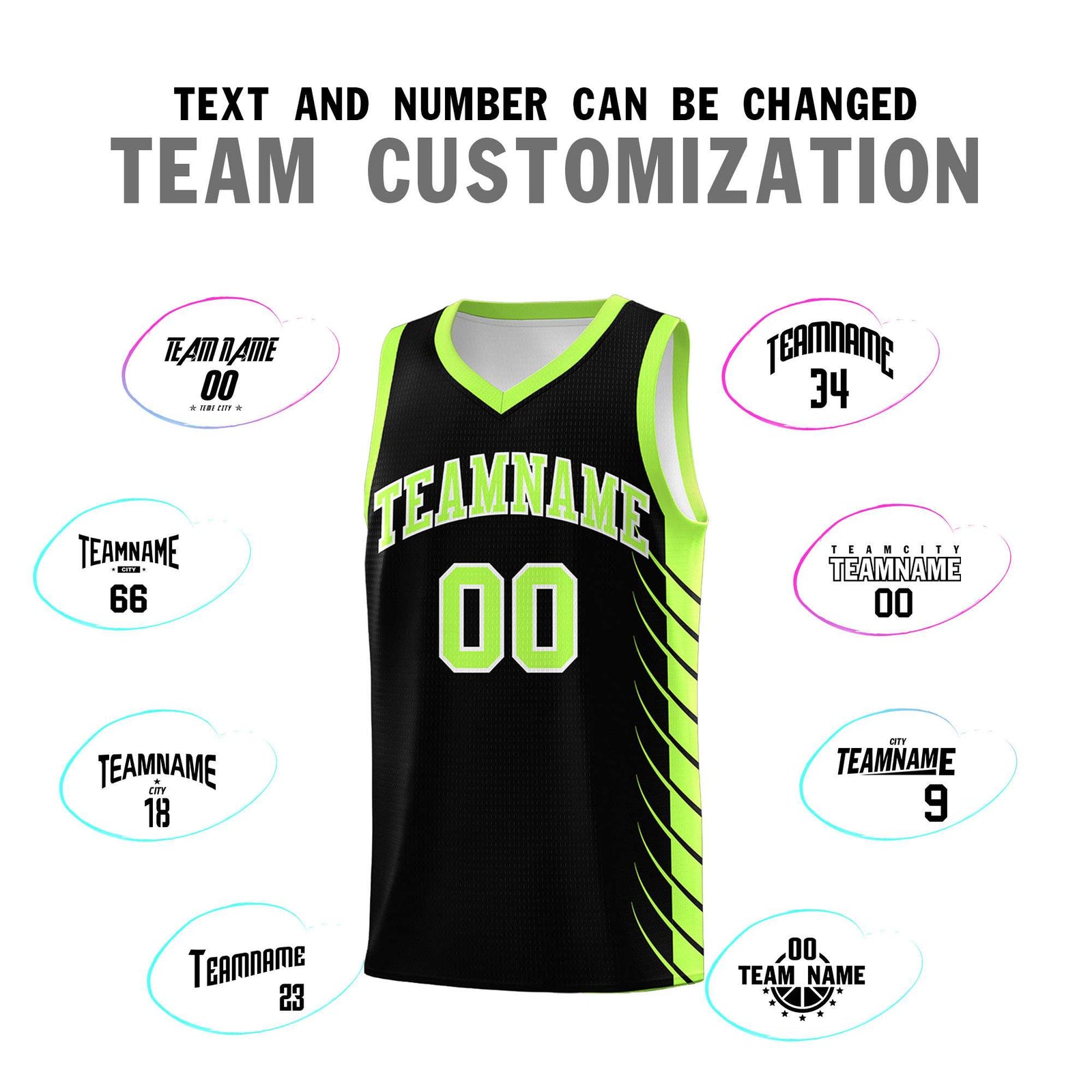 Custom Black Fluorescent Green Personalized Side Symmetrical Line Pattern Sports Uniform Basketball Jersey