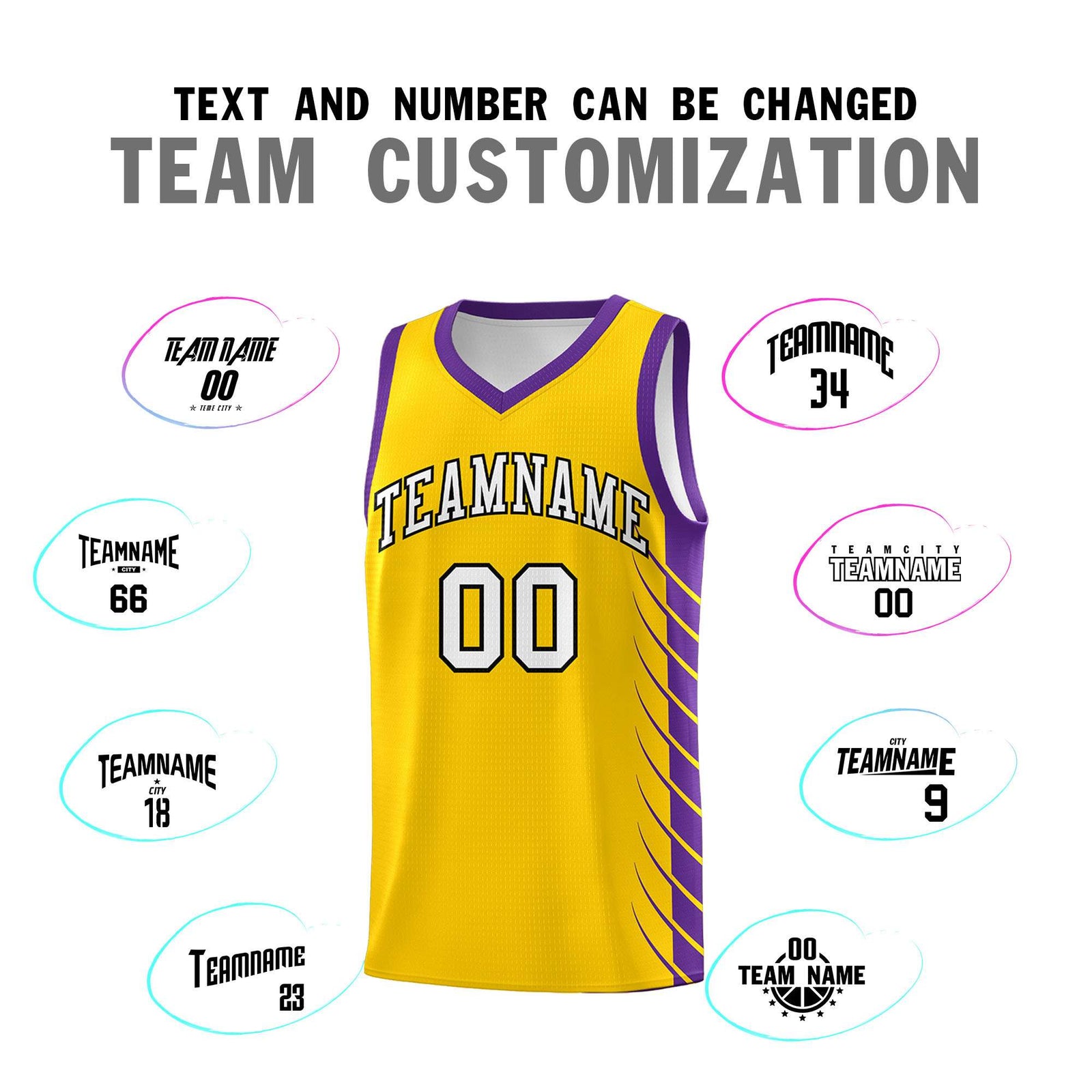 Custom Gold Purple Personalized Side Symmetrical Line Pattern Sports Uniform Basketball Jersey