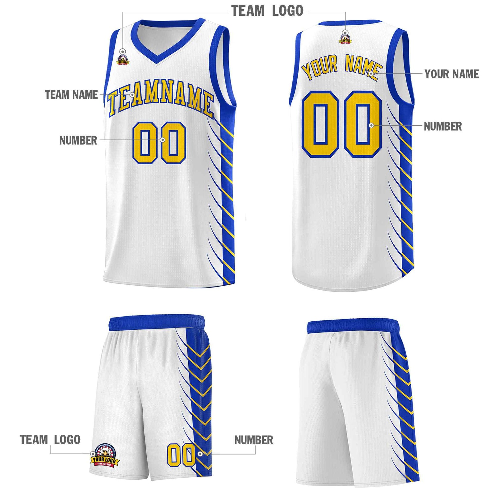 Custom White Royal Personalized Side Symmetrical Line Pattern Sports Uniform Basketball Jersey