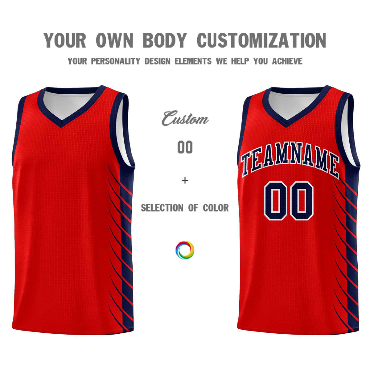 Custom Red Navy Personalized Side Symmetrical Line Pattern Sports Uniform Basketball Jersey