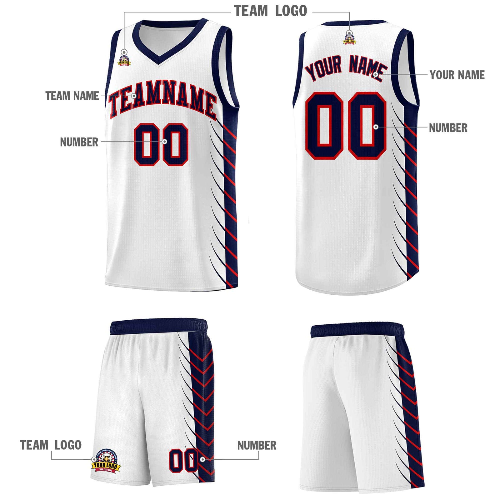 Custom White Navy Personalized Side Symmetrical Line Pattern Sports Uniform Basketball Jersey