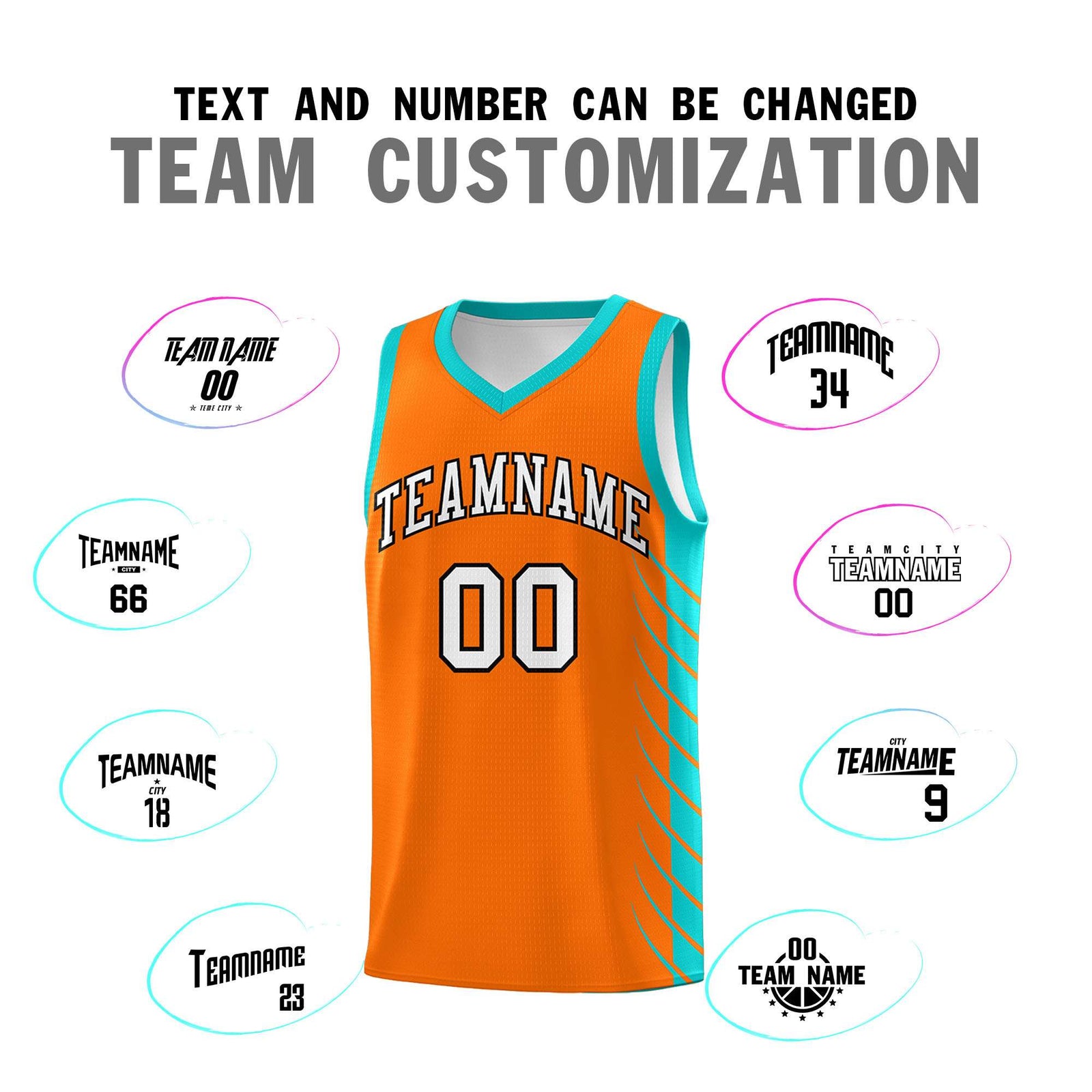 Custom Orange Aqua Personalized Side Symmetrical Line Pattern Sports Uniform Basketball Jersey