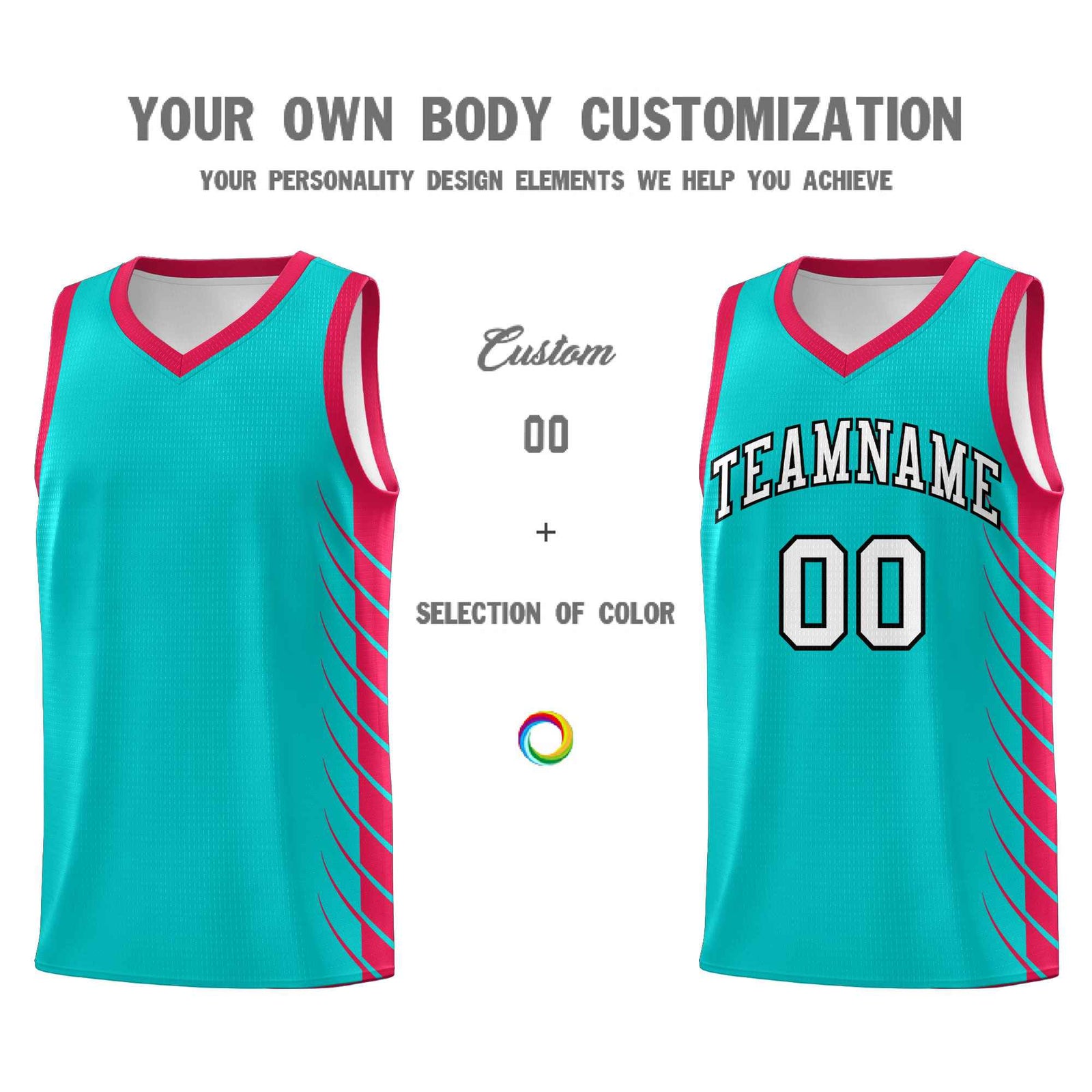 Custom Aqua Red Personalized Side Symmetrical Line Pattern Sports Uniform Basketball Jersey