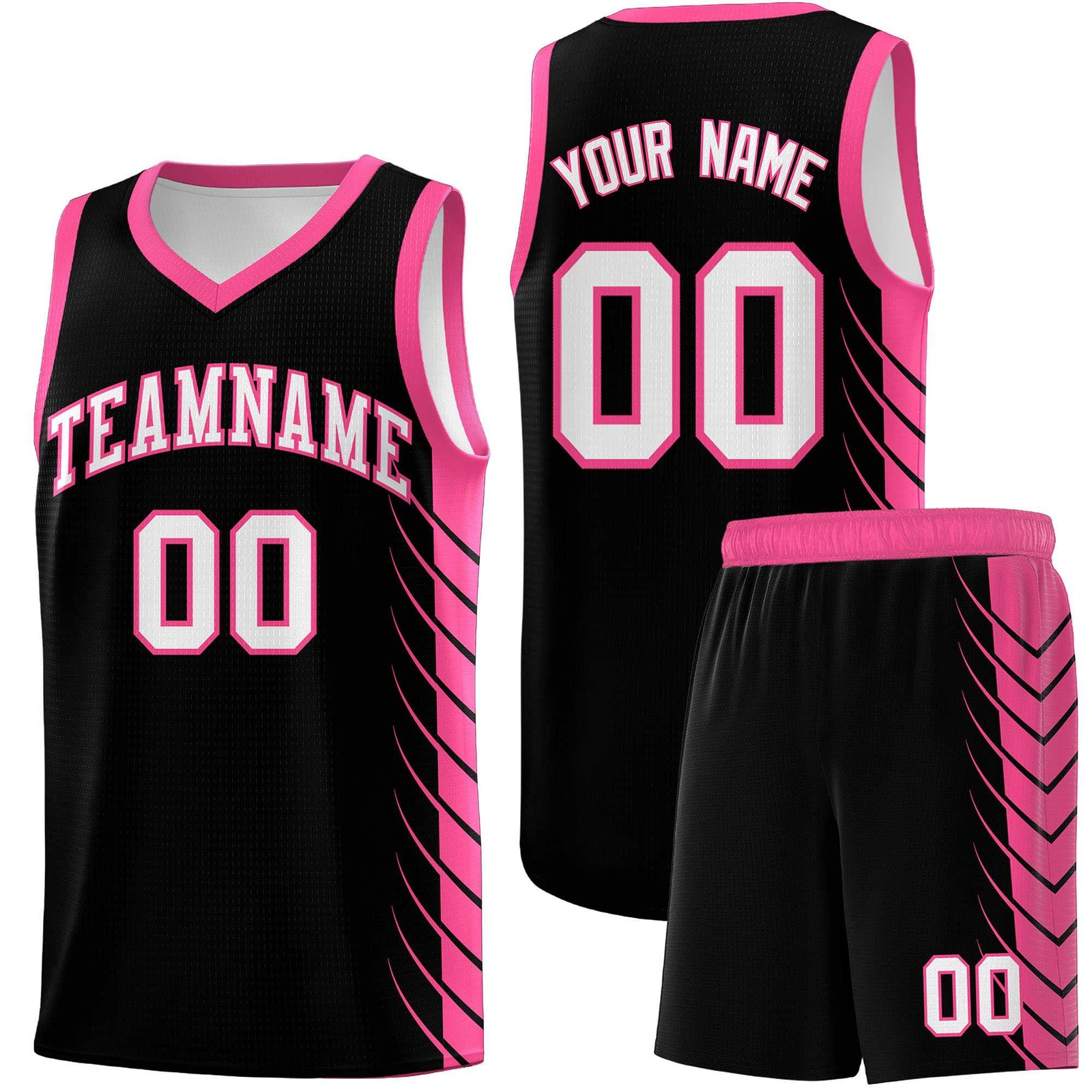 Custom Black Pink Personalized Side Symmetrical Line Pattern Sports Uniform Basketball Jersey