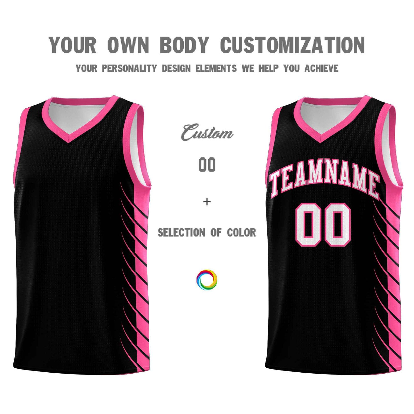 Custom Black Pink Personalized Side Symmetrical Line Pattern Sports Uniform Basketball Jersey