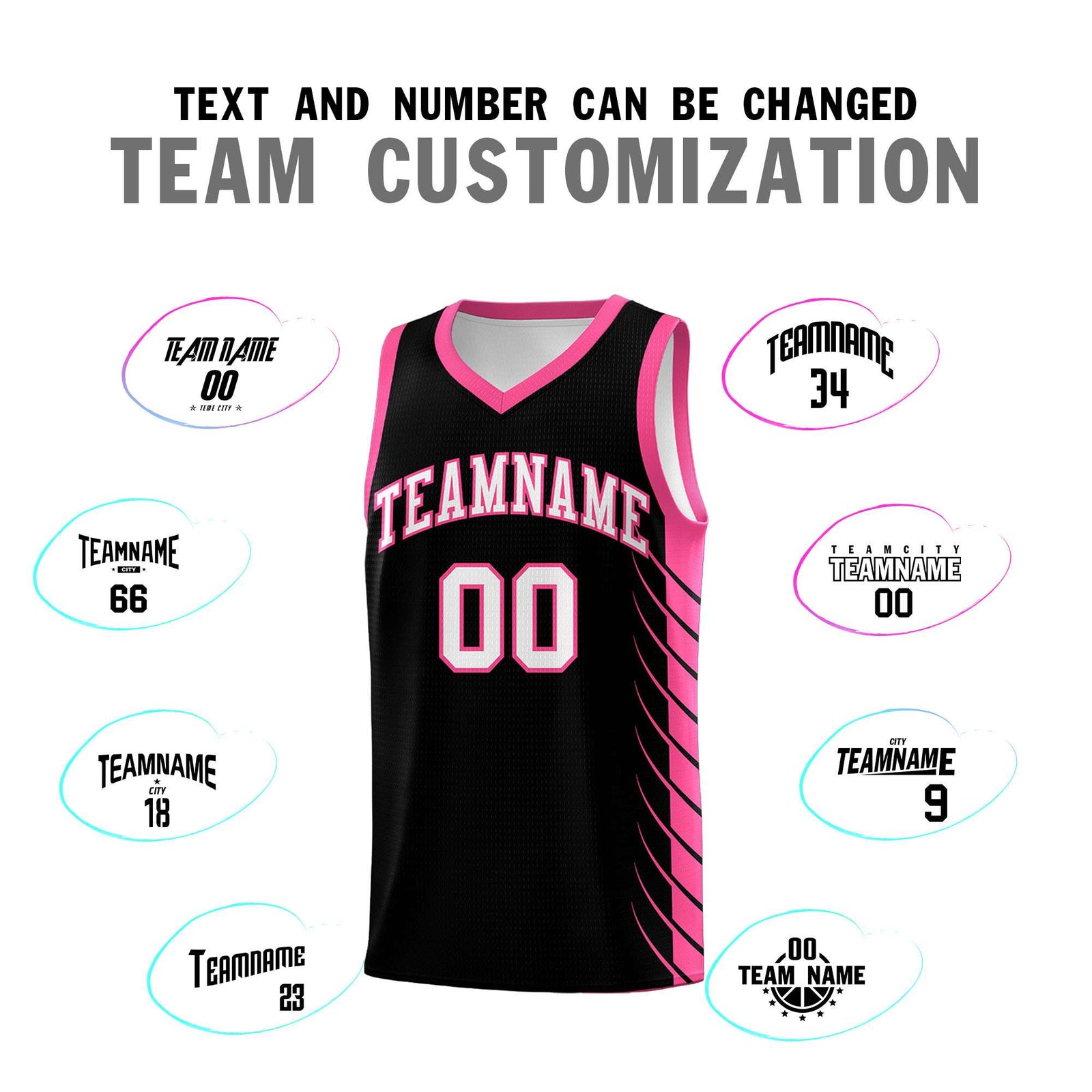 Custom Black Pink Personalized Side Symmetrical Line Pattern Sports Uniform Basketball Jersey