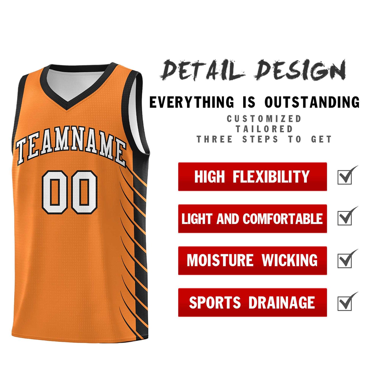 Custom Gold Orange Black Personalized Side Symmetrical Line Pattern Sports Uniform Basketball Jersey