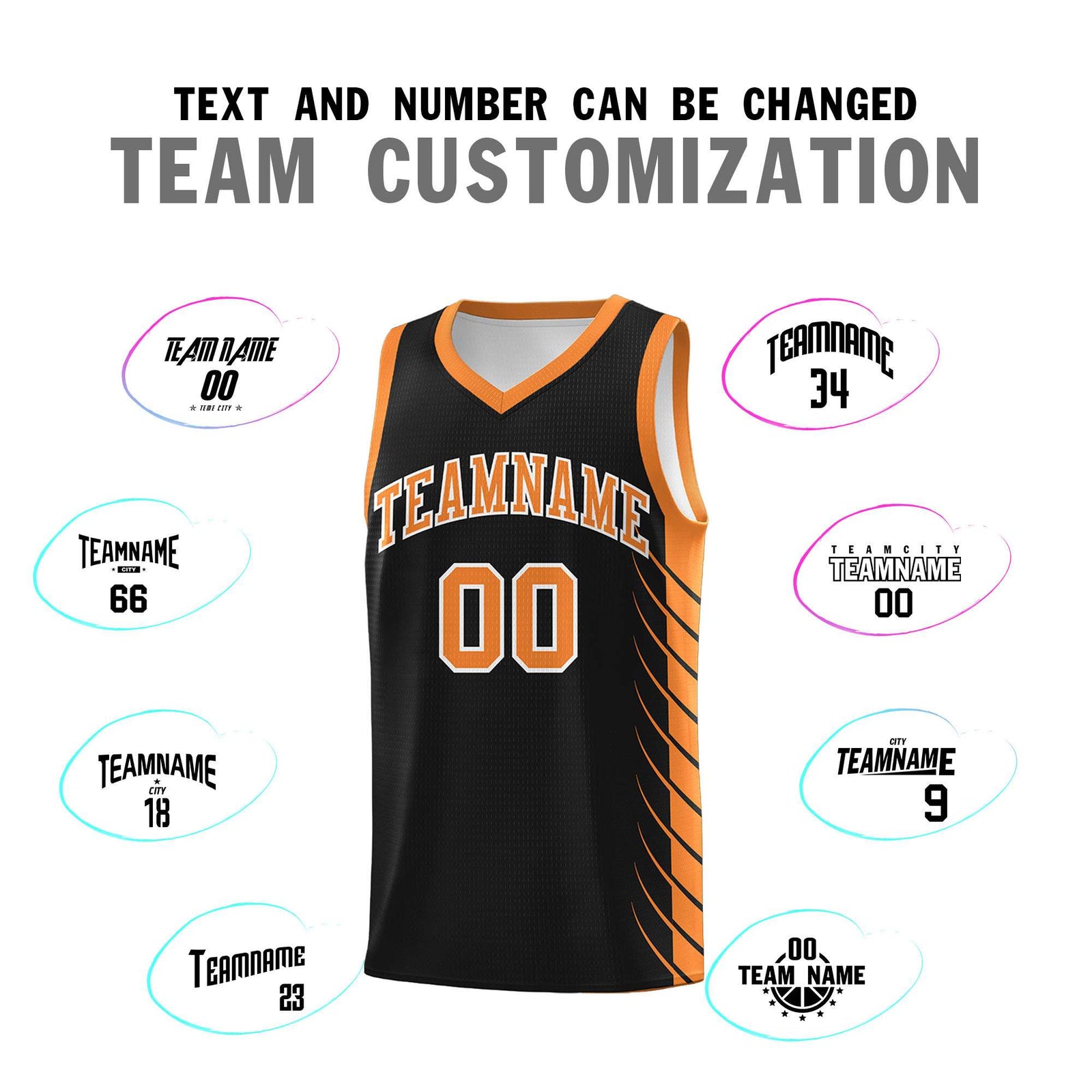 Custom Black Gold Orange Personalized Side Symmetrical Line Pattern Sports Uniform Basketball Jersey