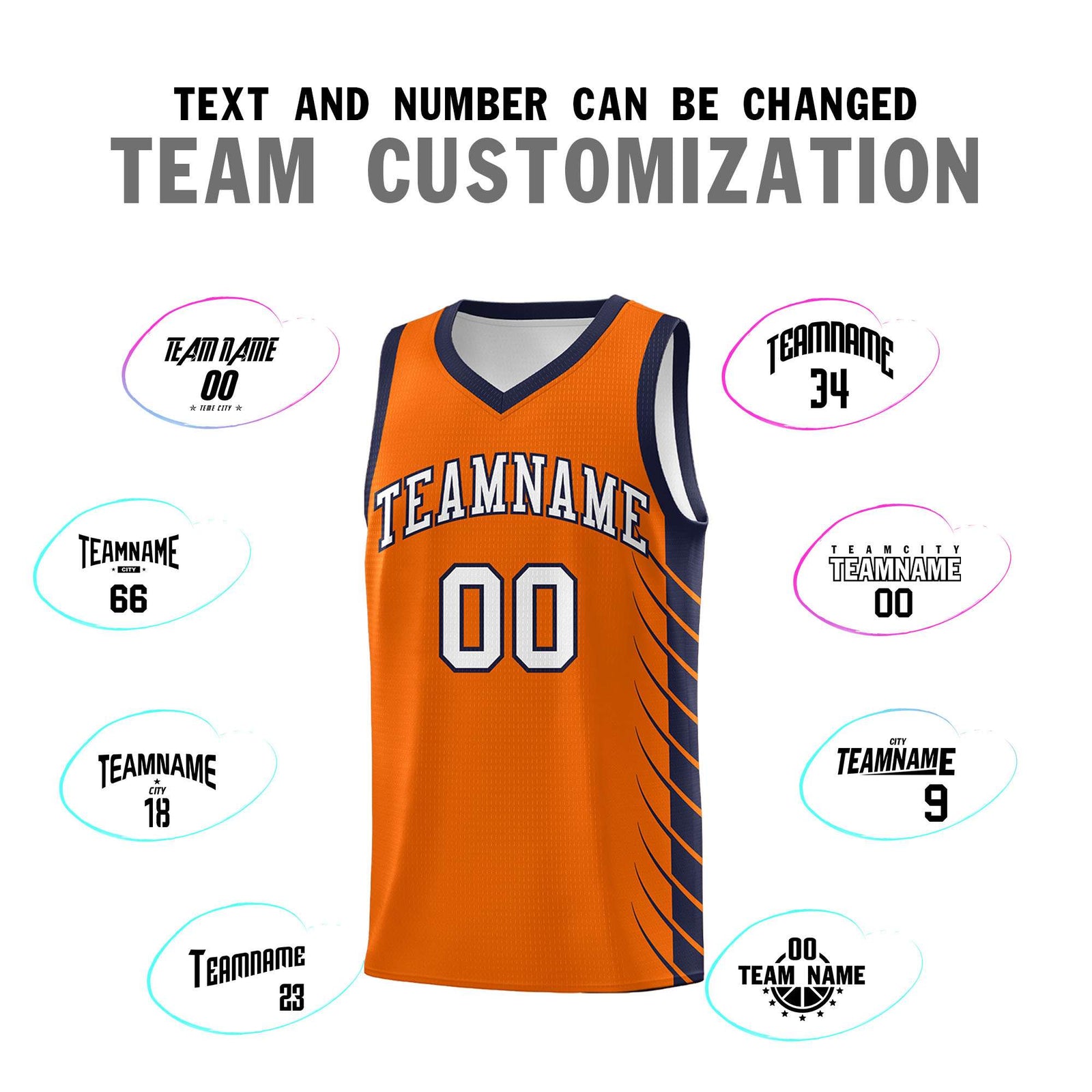 Custom Orange Navy Personalized Side Symmetrical Line Pattern Sports Uniform Basketball Jersey