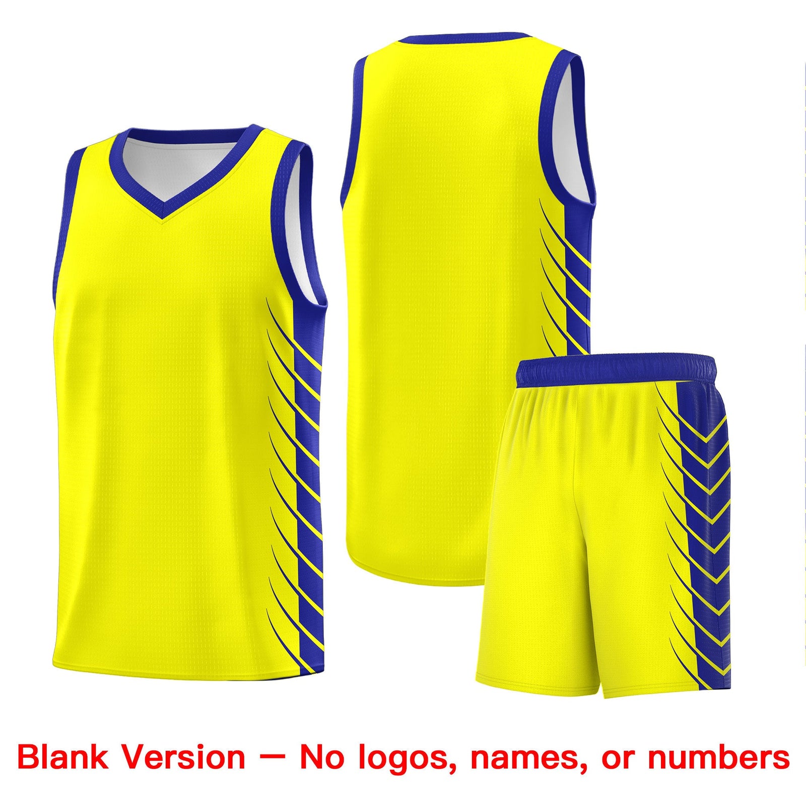 Custom Fluorescent Yellow Royal Personalized Side Symmetrical Line Pattern Sports Uniform Basketball Jersey