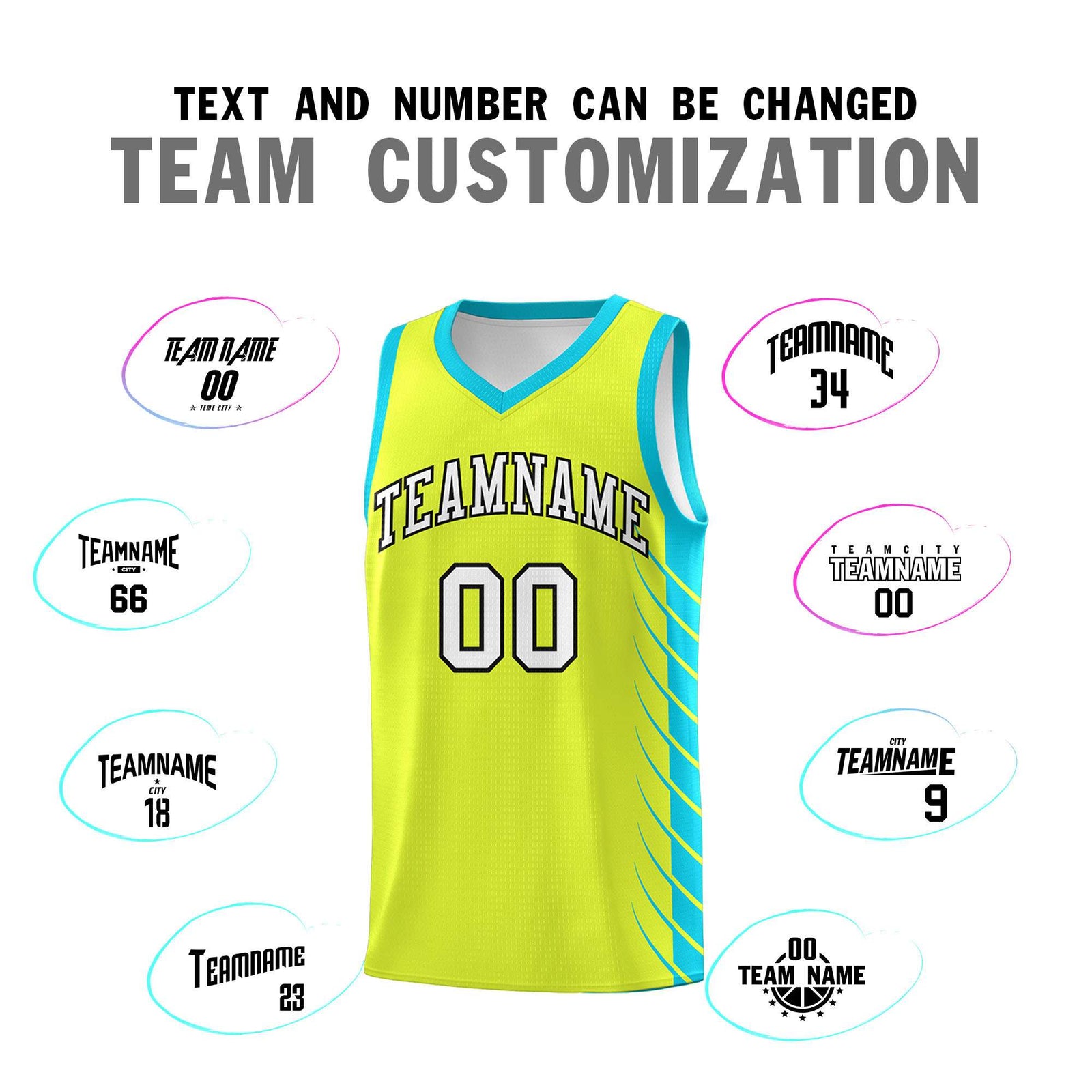 Custom Fluorescent Green Sky Blue Personalized Side Symmetrical Line Pattern Sports Uniform Basketball Jersey