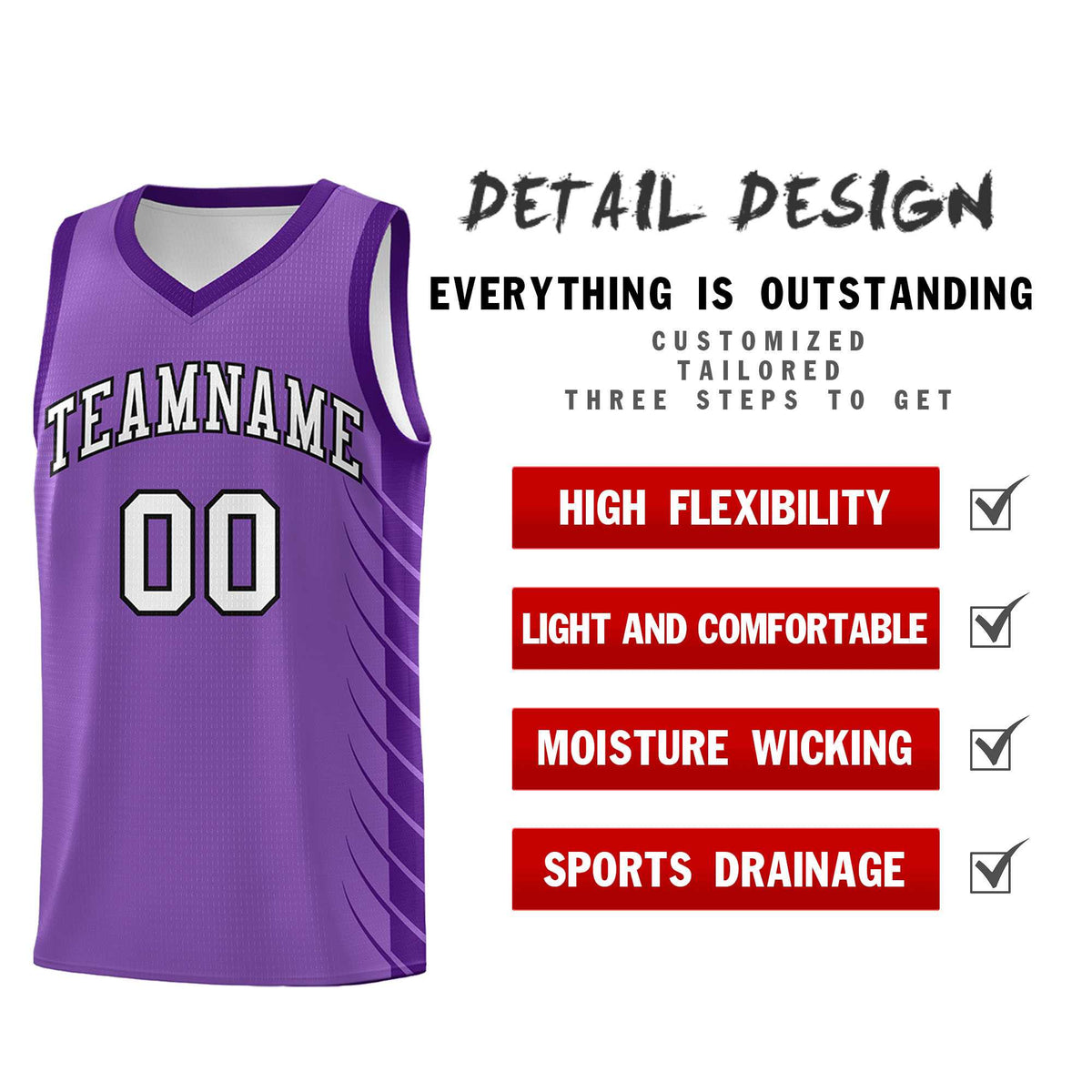 Custom Light Purple Purple Personalized Side Symmetrical Line Pattern Sports Uniform Basketball Jersey