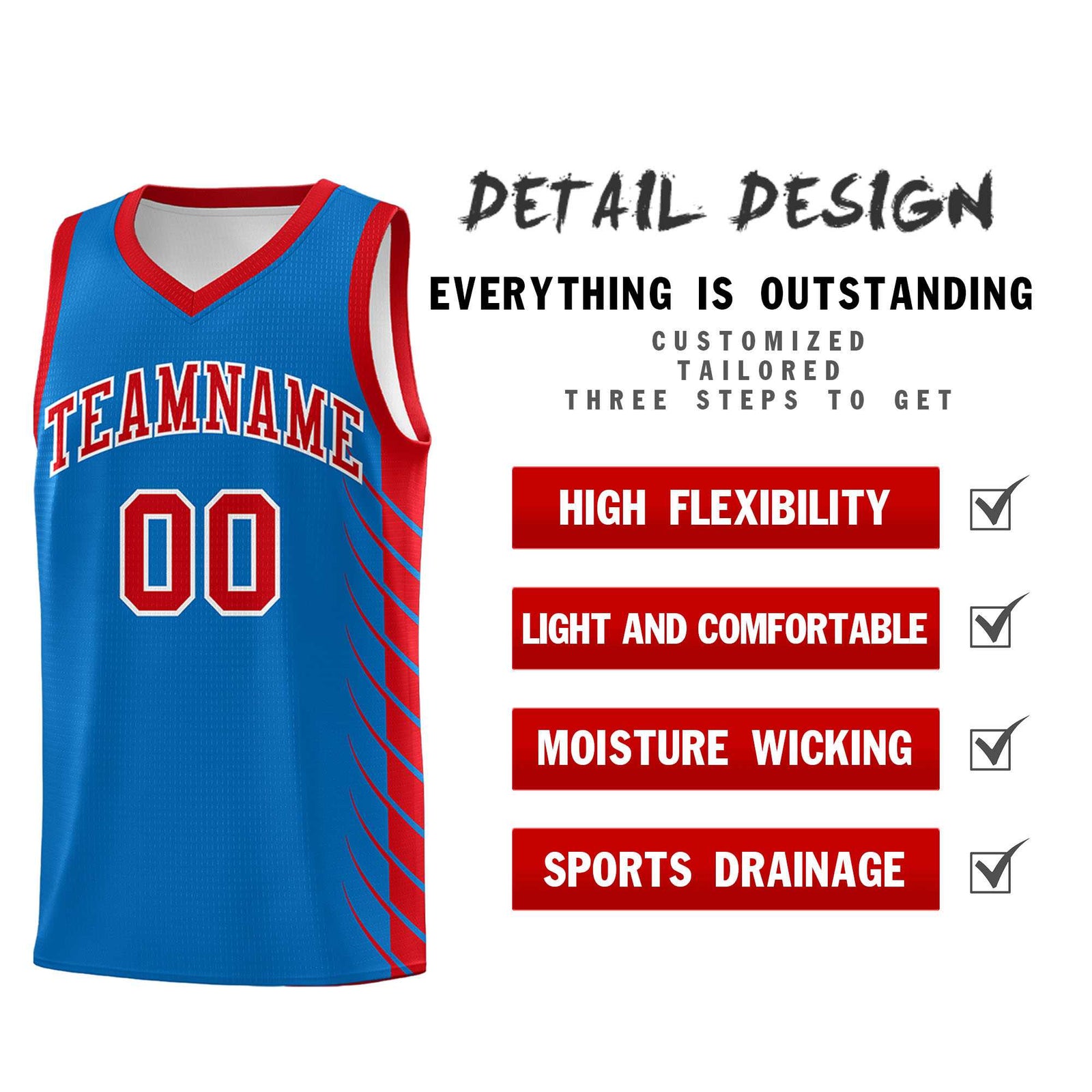 Custom Royal Red Personalized Side Symmetrical Line Pattern Sports Uniform Basketball Jersey
