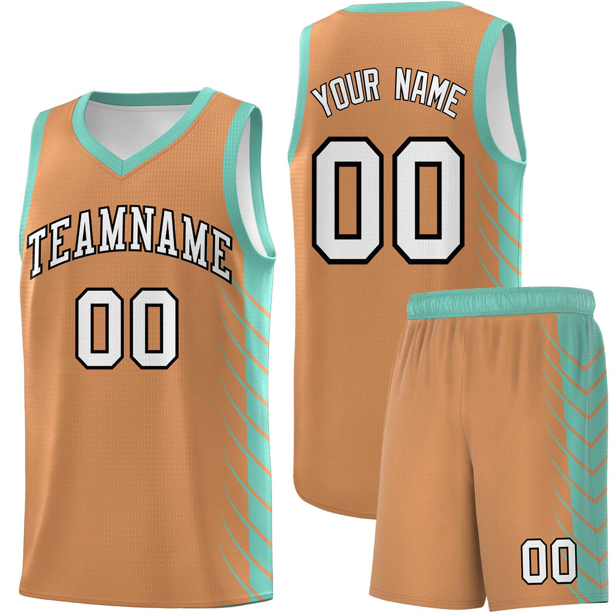 Custom Buckskin Brown Bright Green Personalized Side Symmetrical Line Pattern Sports Uniform Basketball Jersey
