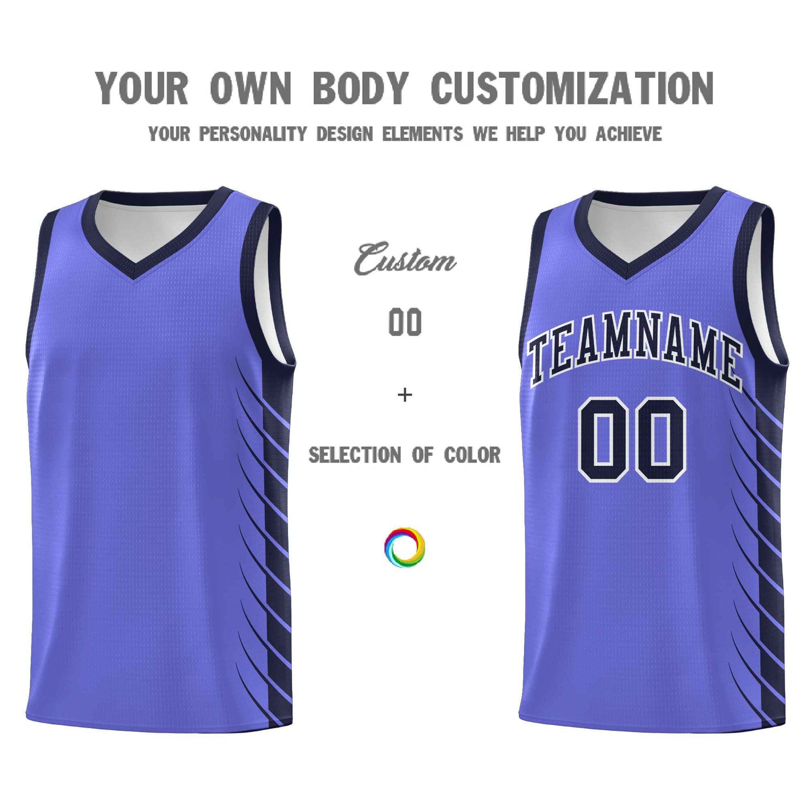 Custom Purple Navy Personalized Side Symmetrical Line Pattern Sports Uniform Basketball Jersey