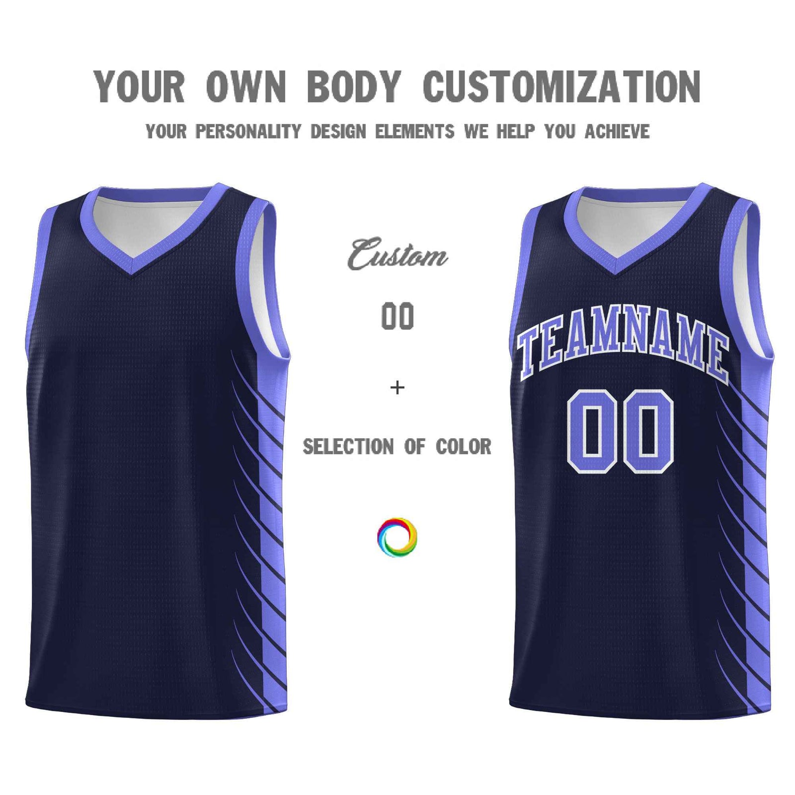 Custom Navy Purple Personalized Side Symmetrical Line Pattern Sports Uniform Basketball Jersey