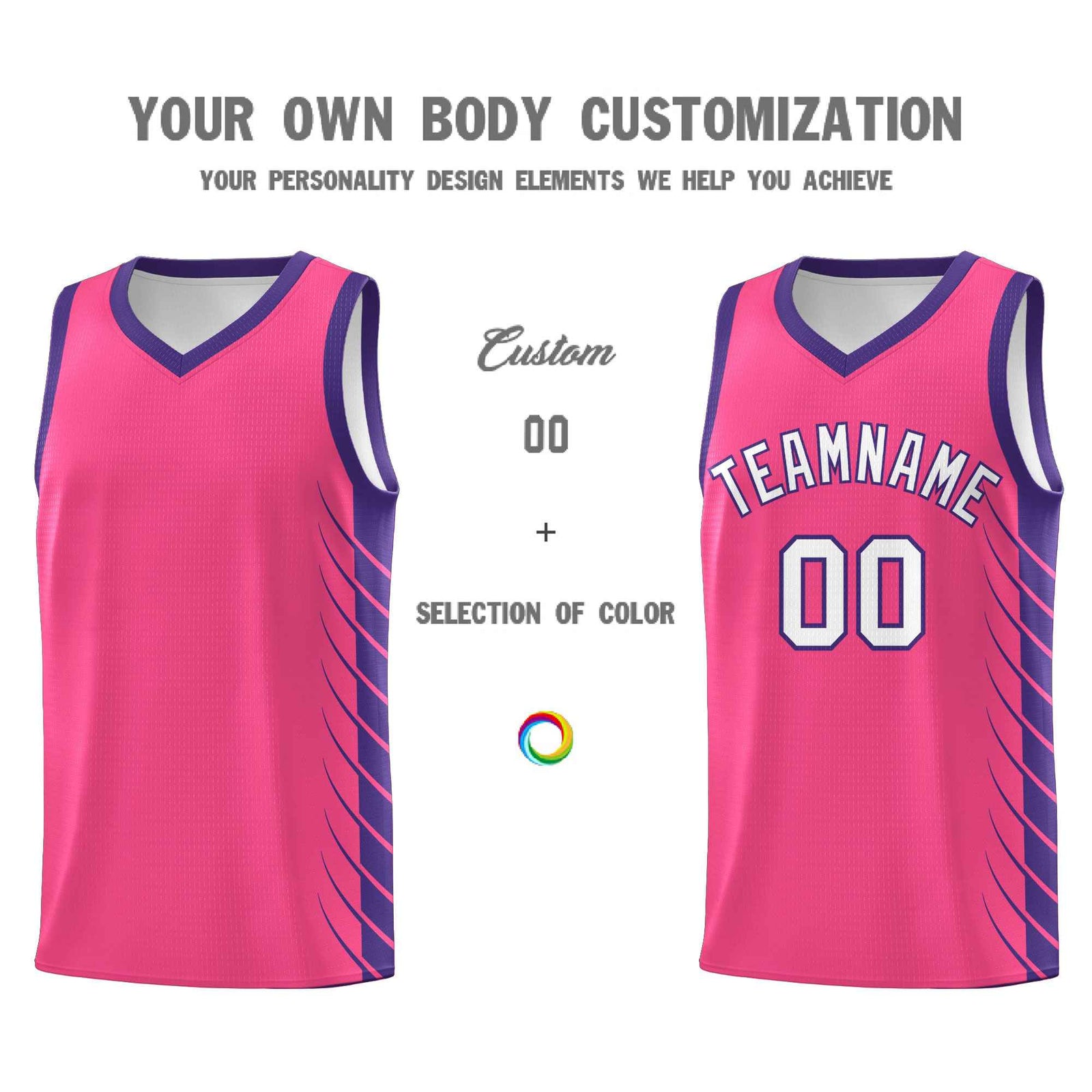 Custom Pink Purple Personalized Side Symmetrical Line Pattern Sports Uniform Basketball Jersey