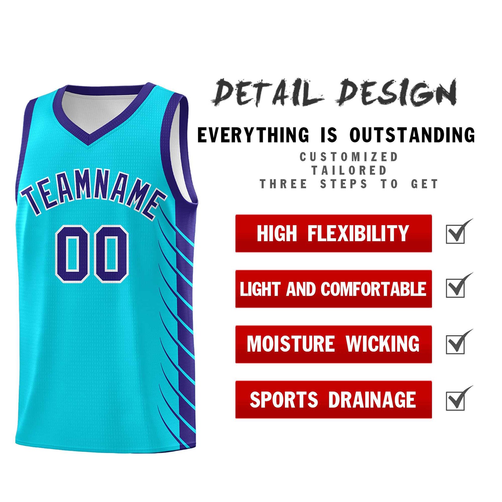 Custom Sky Blue Royal Personalized Side Symmetrical Line Pattern Sports Uniform Basketball Jersey