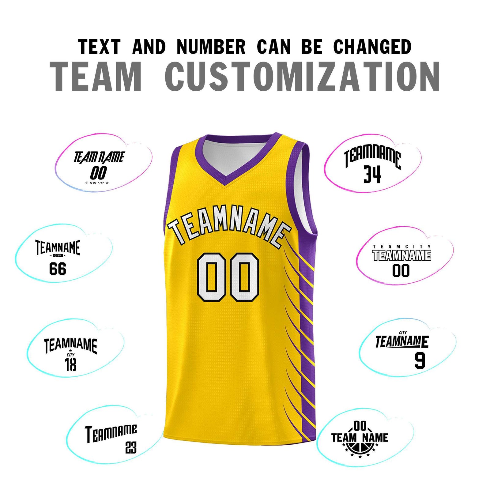 Custom Gold Purple Personalized Side Symmetrical Line Pattern Sports Uniform Basketball Jersey