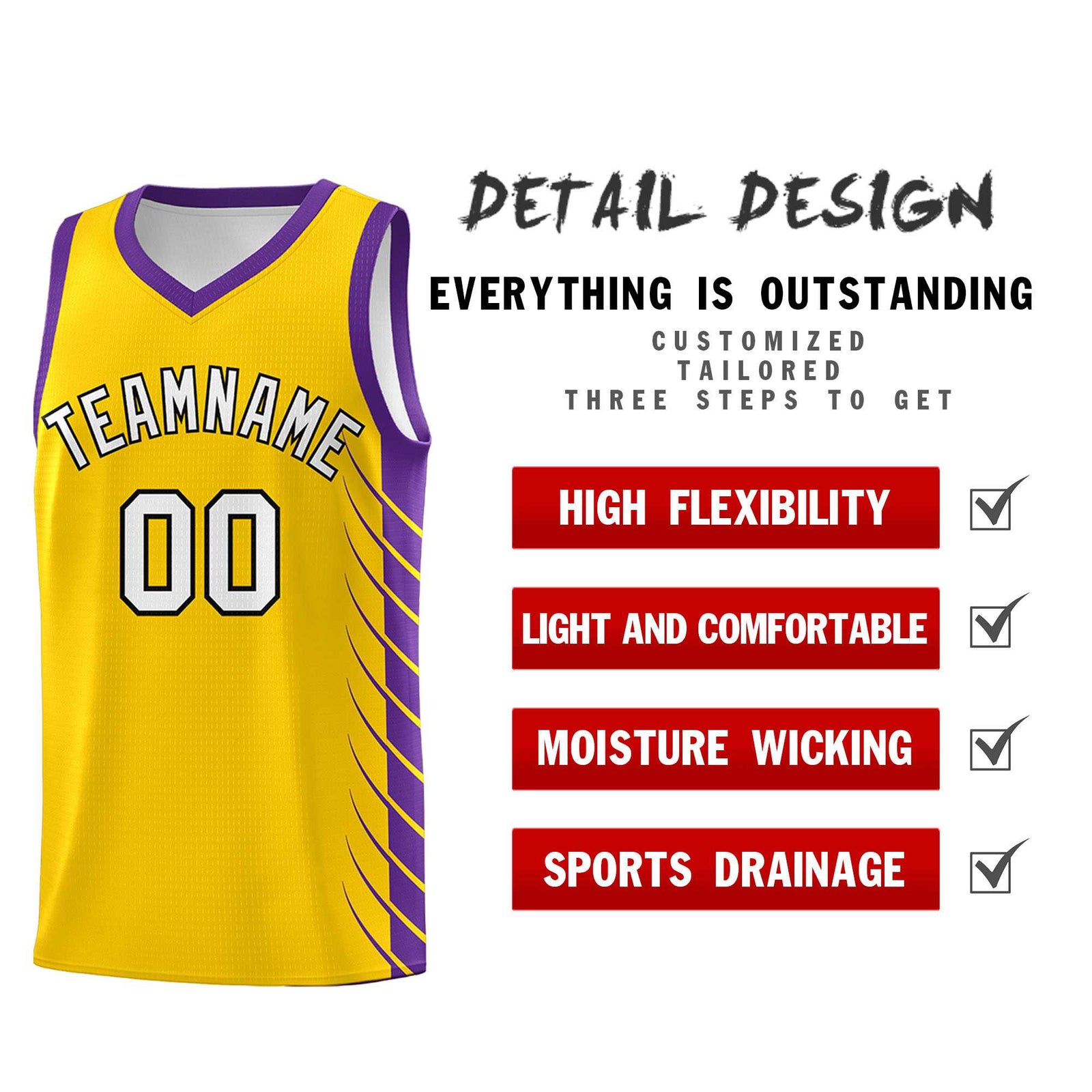 Custom Gold Purple Personalized Side Symmetrical Line Pattern Sports Uniform Basketball Jersey