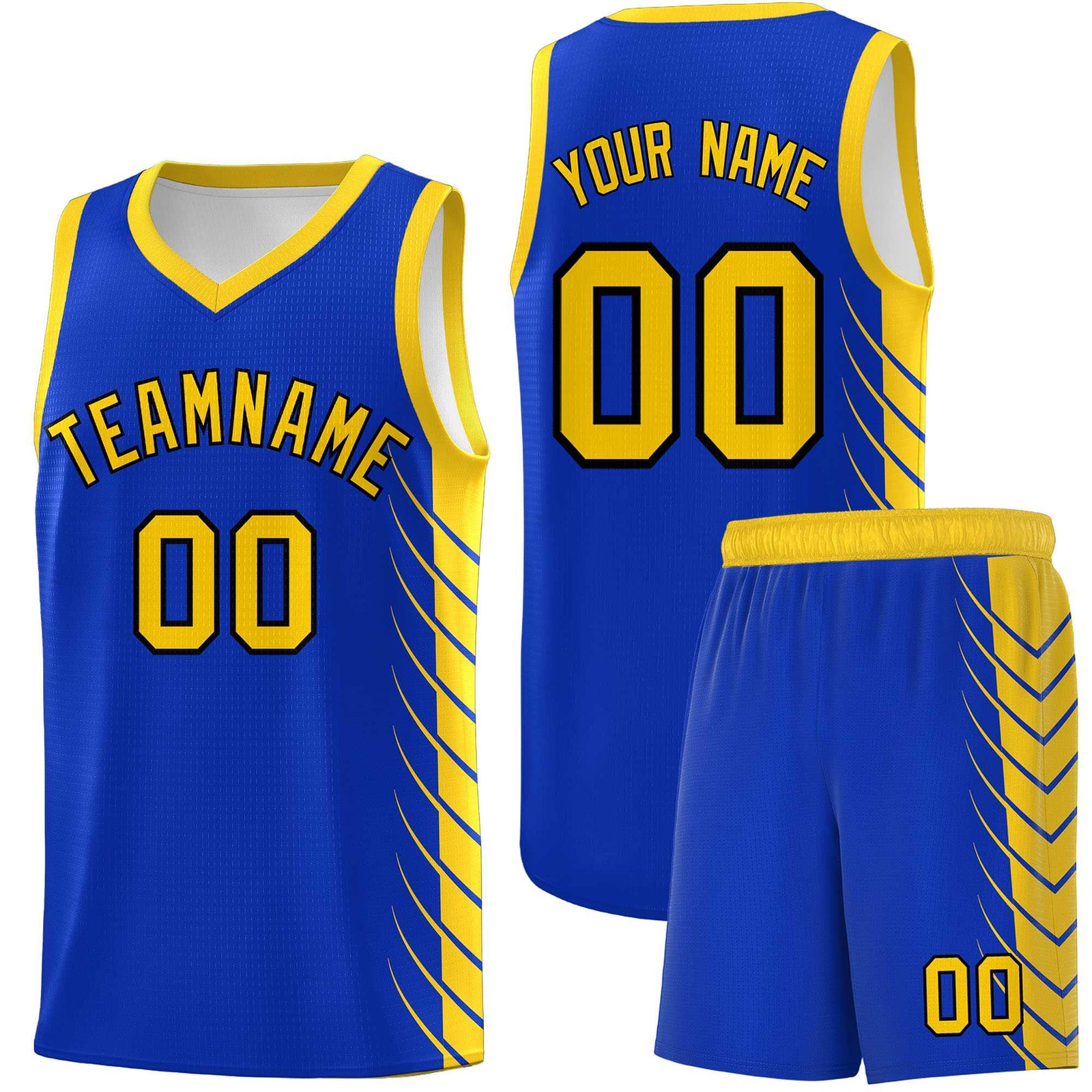 Custom Royal Gold Personalized Side Symmetrical Line Pattern Sports Uniform Basketball Jersey