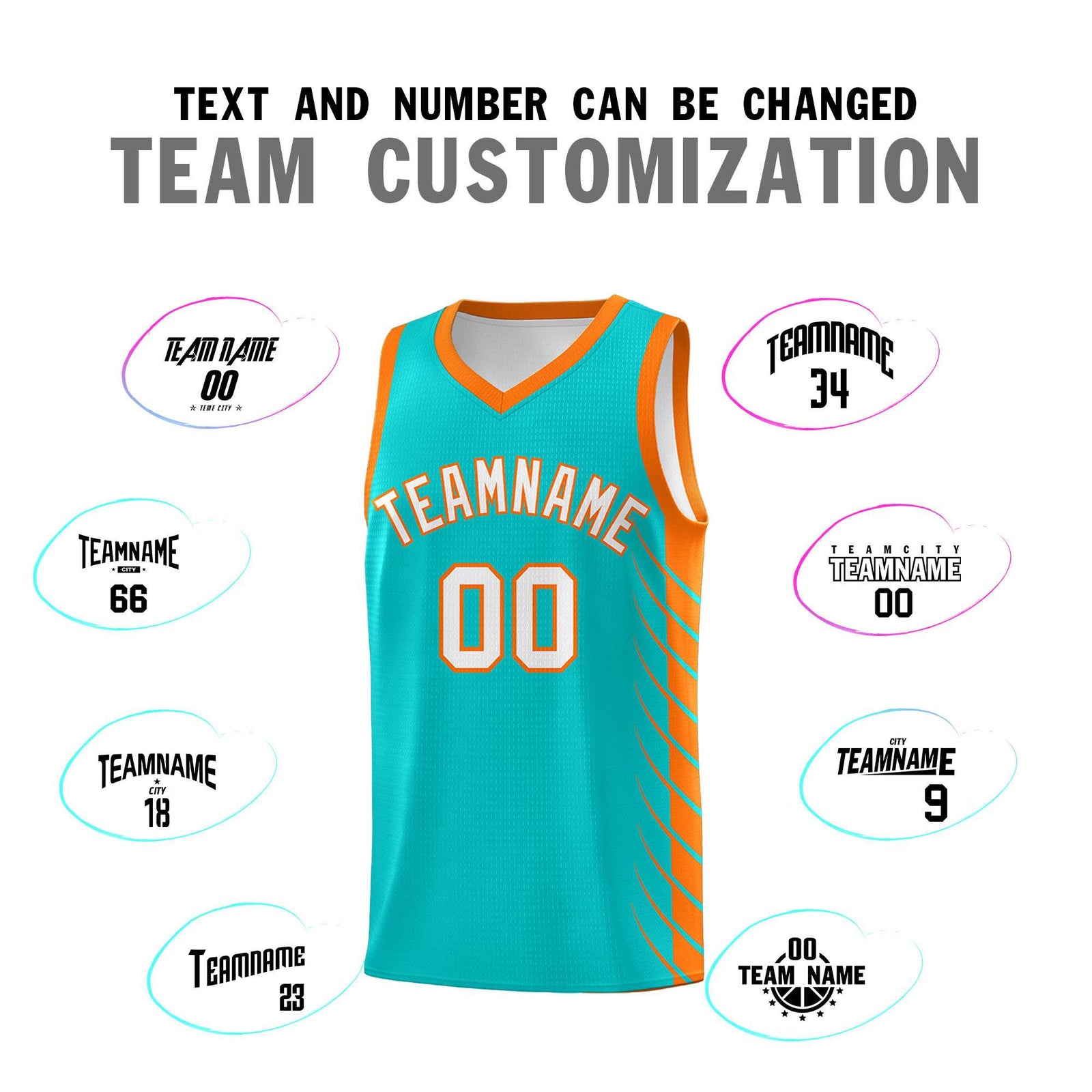 Custom Aqua Orange Personalized Side Symmetrical Line Pattern Sports Uniform Basketball Jersey