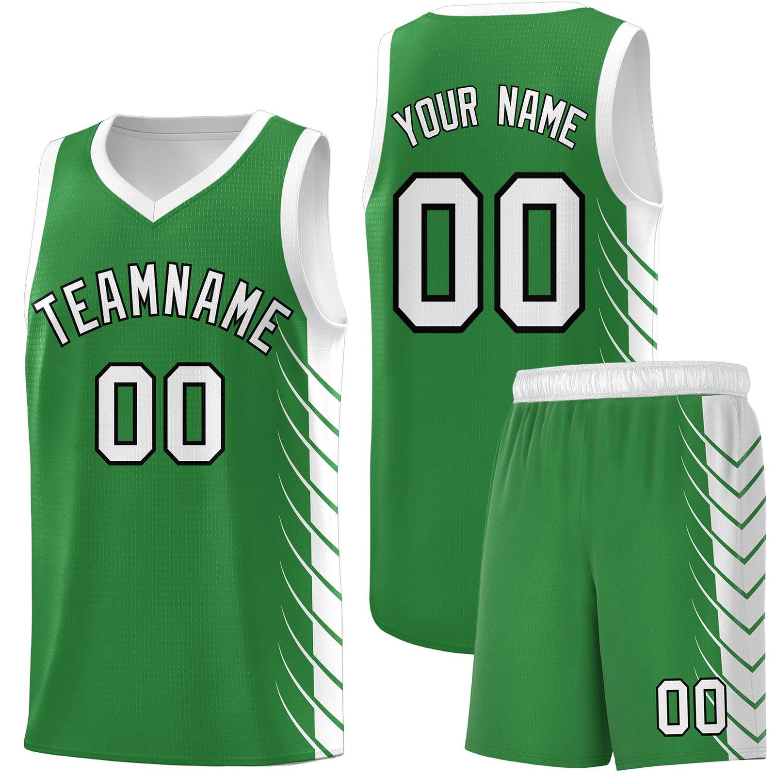 Custom Kelly Green White Personalized Side Symmetrical Line Pattern Sports Uniform Basketball Jersey