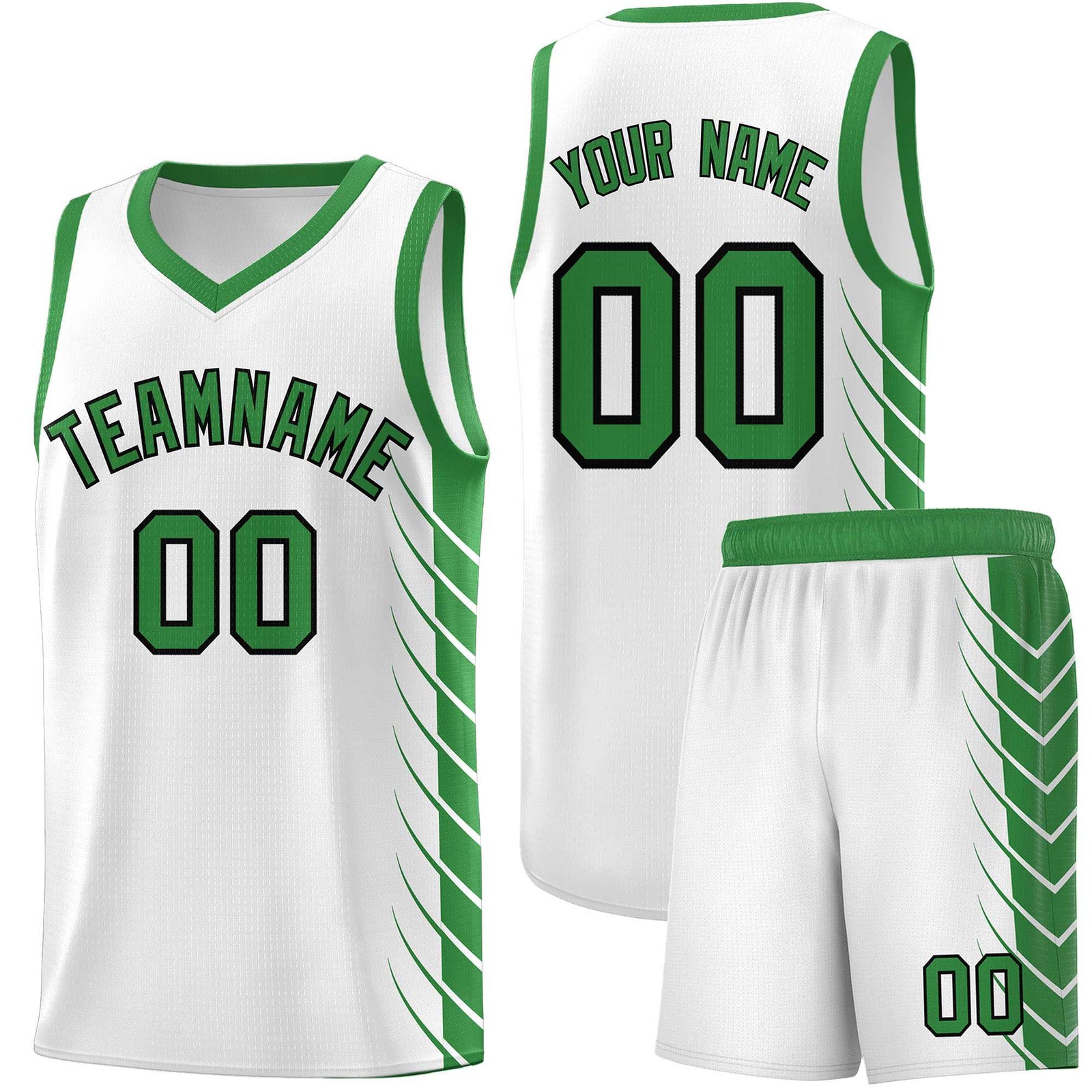 Custom White Kelly Green Personalized Side Symmetrical Line Pattern Sports Uniform Basketball Jersey