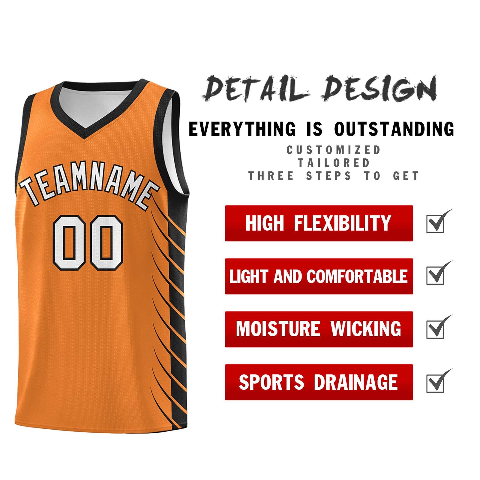Custom Gold Orange Black Personalized Side Symmetrical Line Pattern Sports Uniform Basketball Jersey