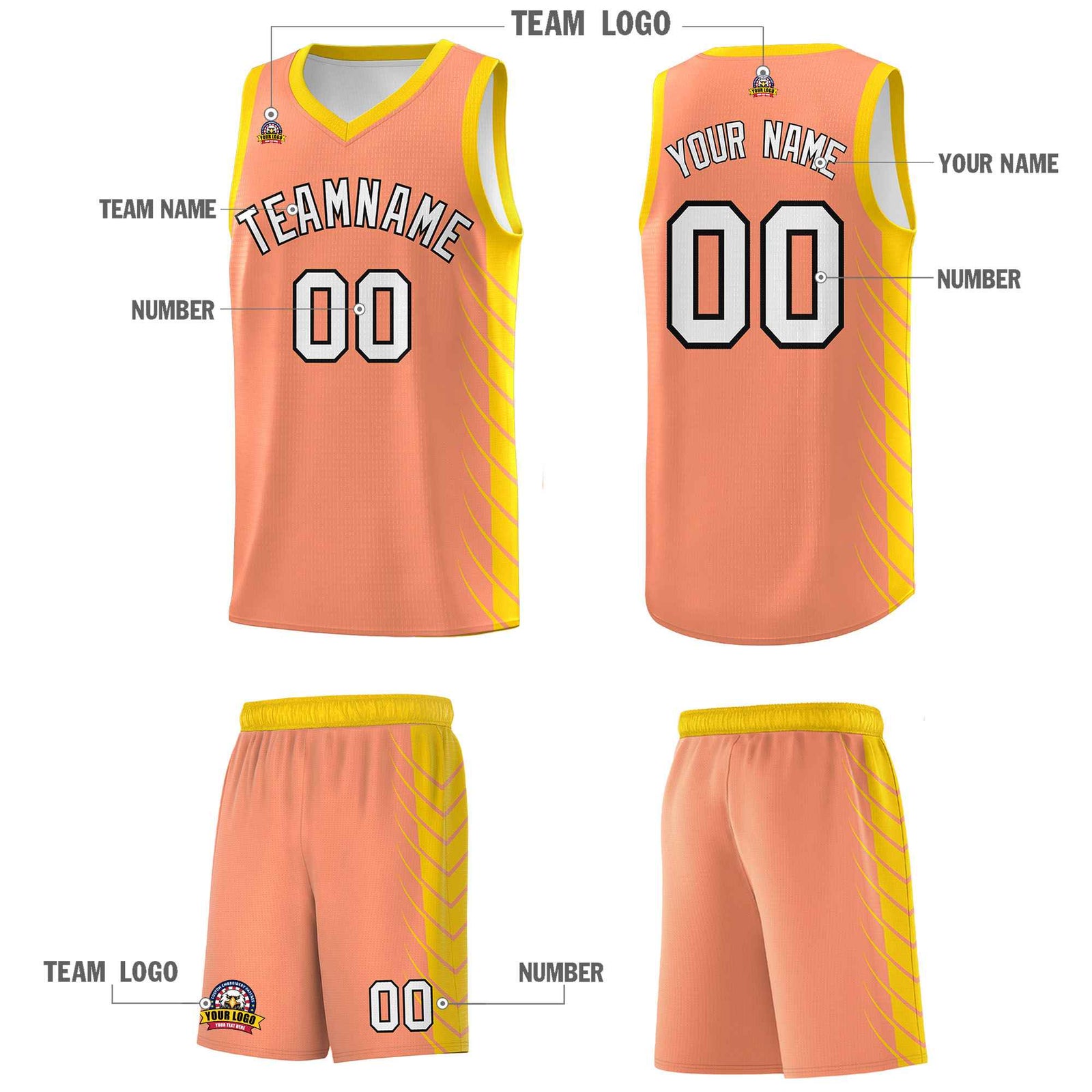Custom Light Orange Gold Personalized Side Symmetrical Line Pattern Sports Uniform Basketball Jersey