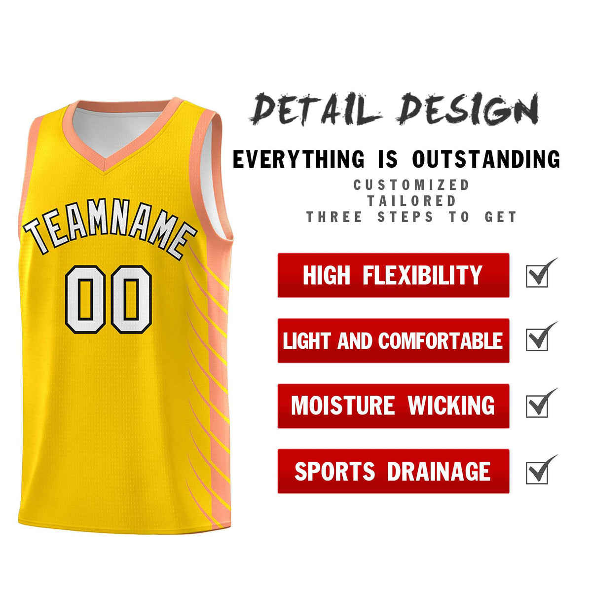 Custom Gold Light Orange Personalized Side Symmetrical Line Pattern Sports Uniform Basketball Jersey