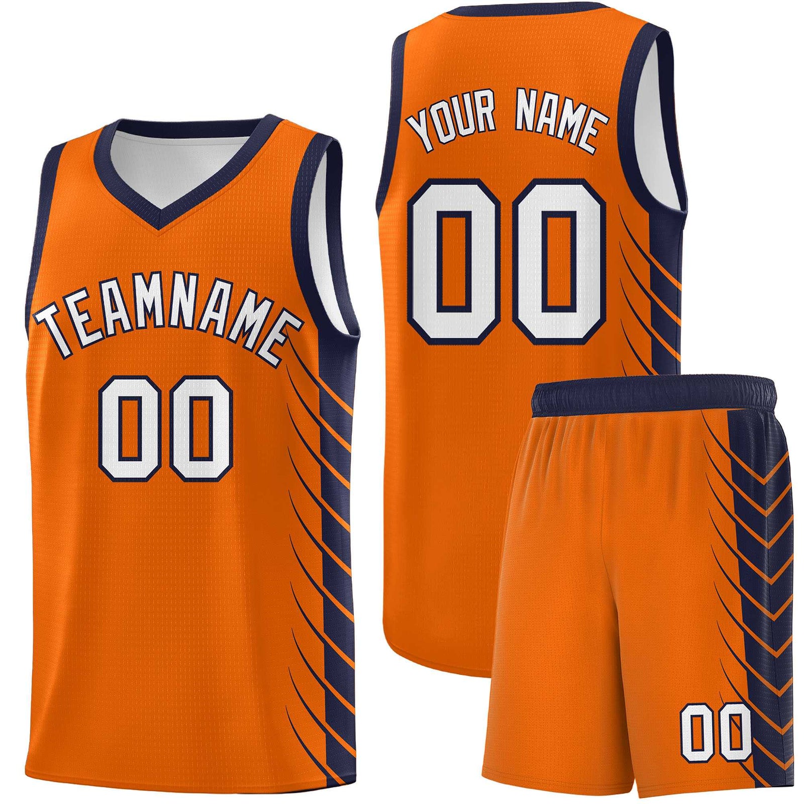 Custom Orange Navy Personalized Side Symmetrical Line Pattern Sports Uniform Basketball Jersey