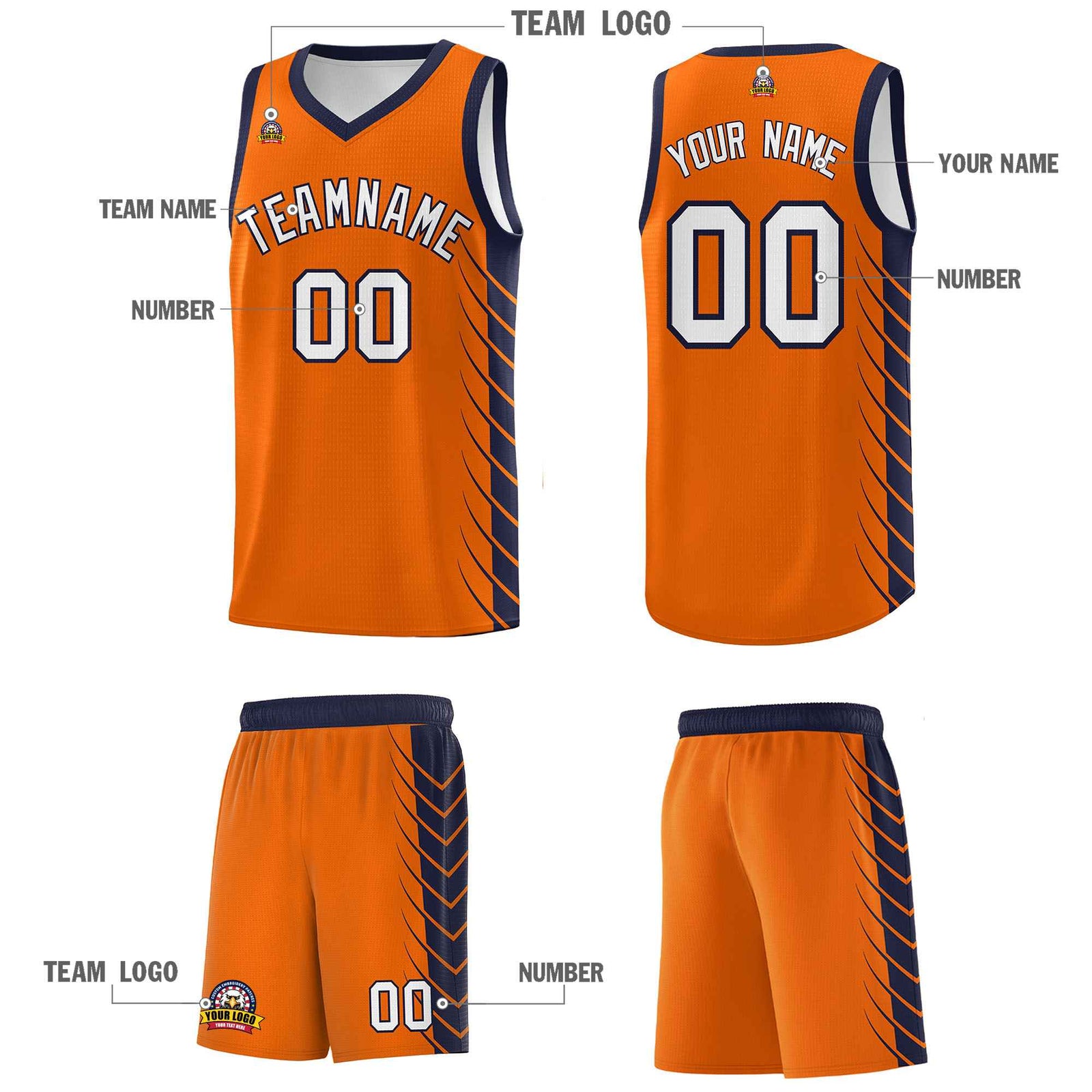 Custom Orange Navy Personalized Side Symmetrical Line Pattern Sports Uniform Basketball Jersey
