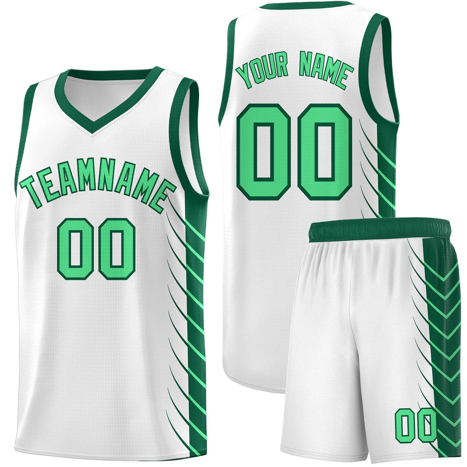 Custom White Kelly Green Personalized Side Symmetrical Line Pattern Sports Uniform Basketball Jersey