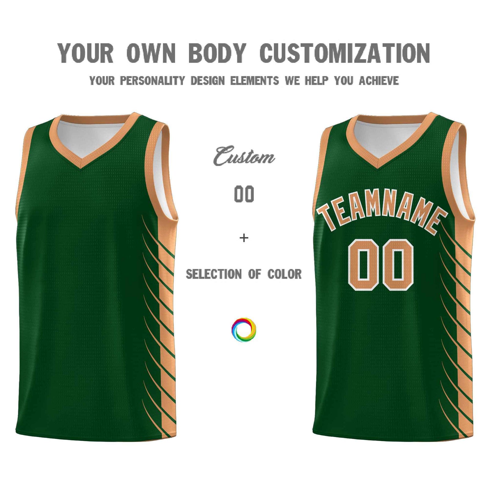 Custom Green Buckskin Brown Personalized Side Symmetrical Line Pattern Sports Uniform Basketball Jersey