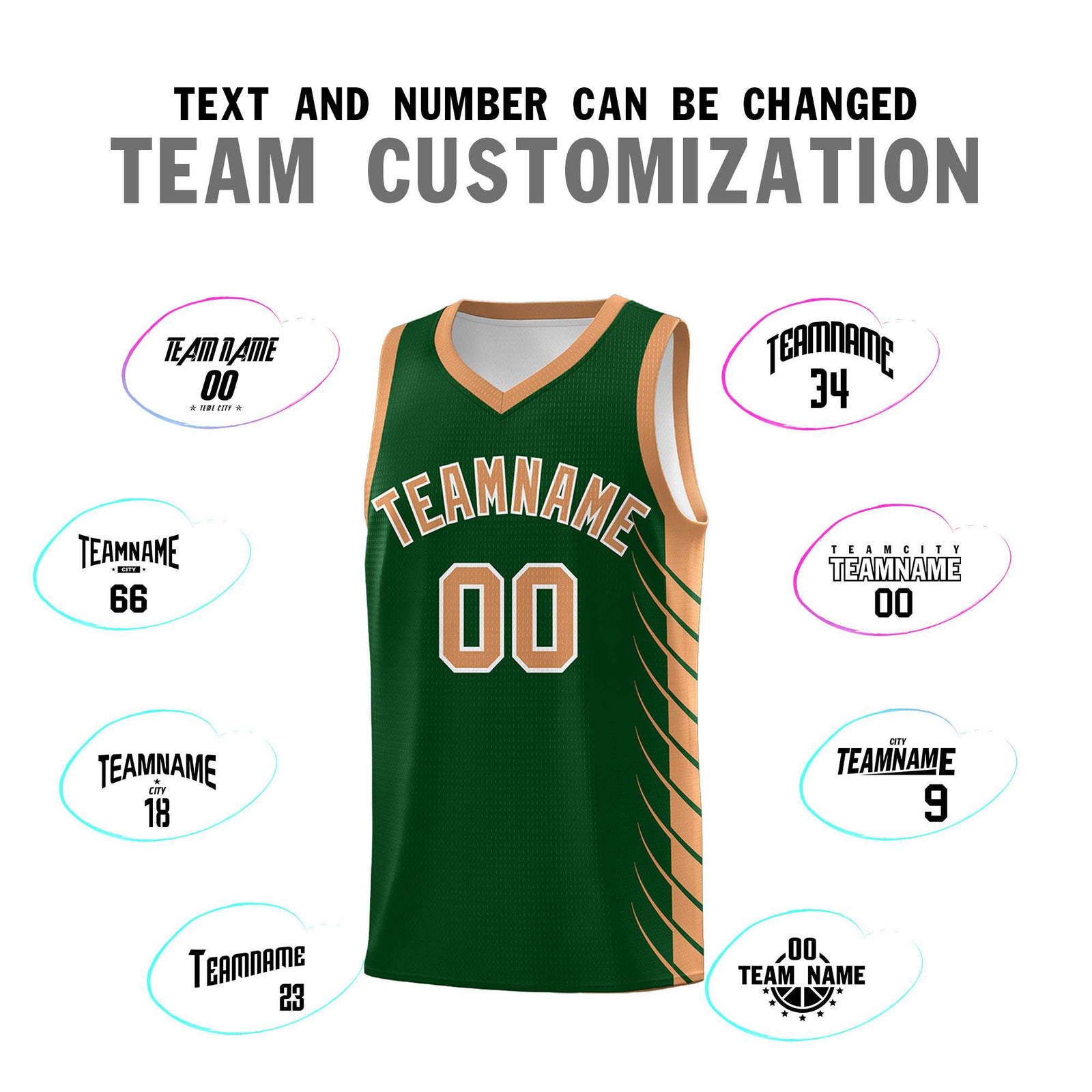 Custom Green Buckskin Brown Personalized Side Symmetrical Line Pattern Sports Uniform Basketball Jersey