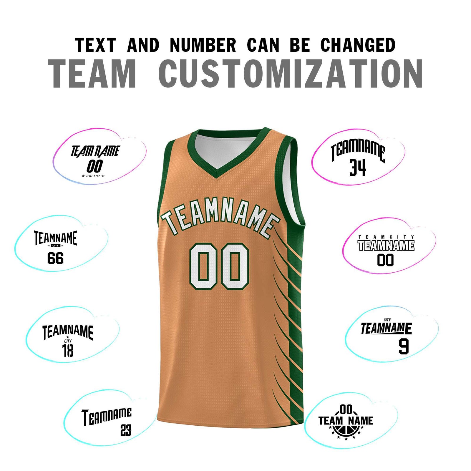 Custom Buckskin Brown Green Personalized Side Symmetrical Line Pattern Sports Uniform Basketball Jersey