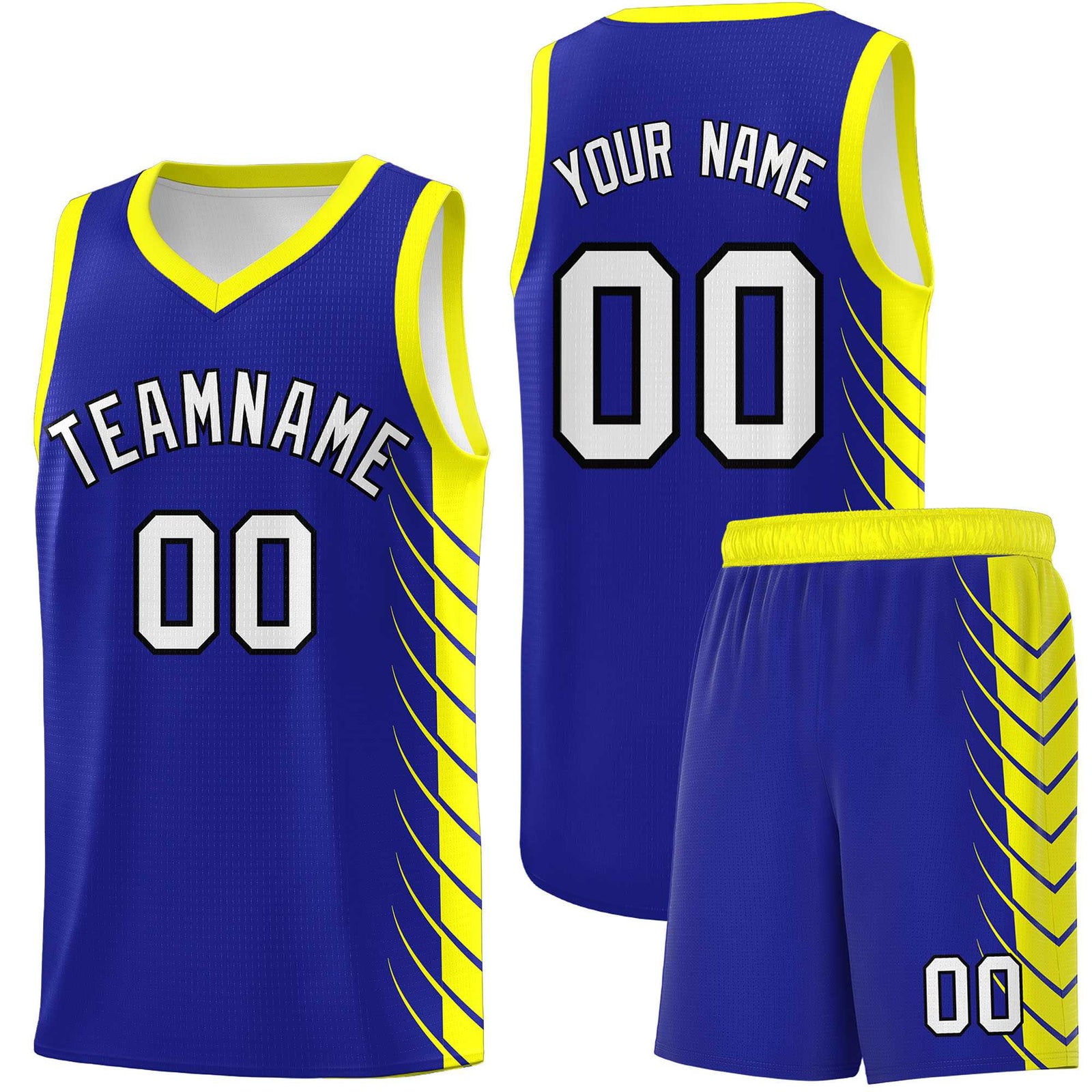 Custom Royal Fluorescent Yellow Personalized Side Symmetrical Line Pattern Sports Uniform Basketball Jersey
