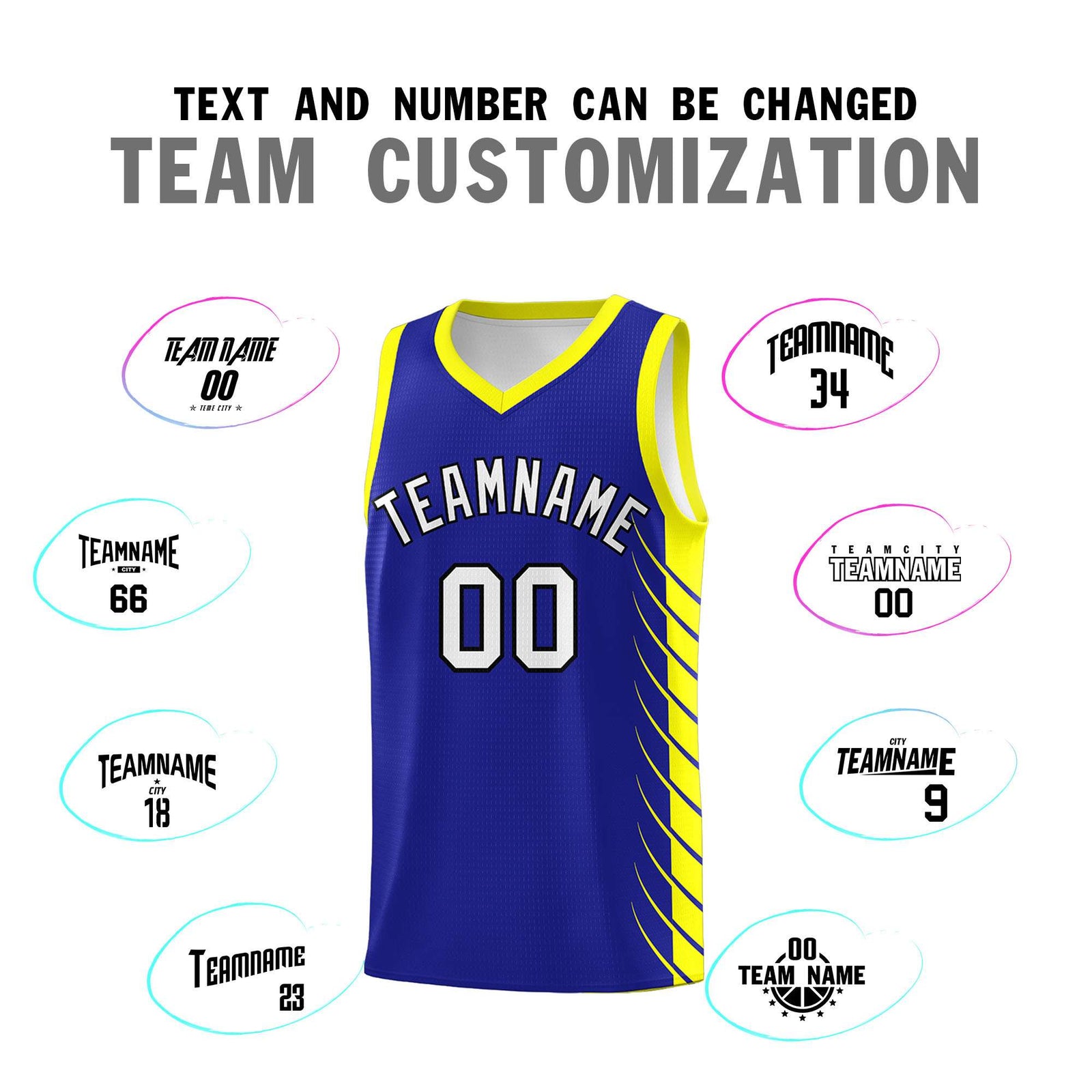 Custom Royal Fluorescent Yellow Personalized Side Symmetrical Line Pattern Sports Uniform Basketball Jersey