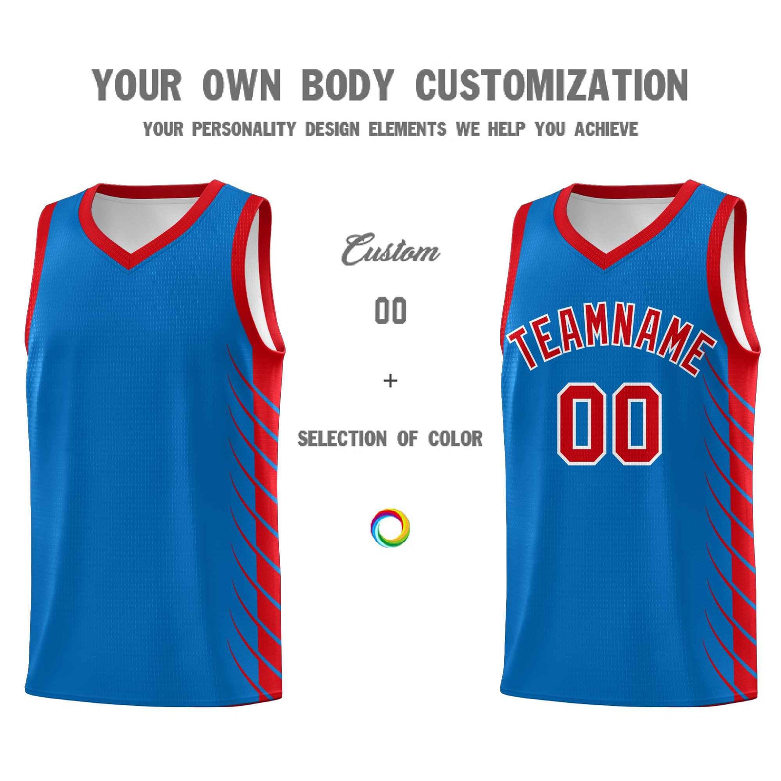 Custom Royal Red Personalized Side Symmetrical Line Pattern Sports Uniform Basketball Jersey