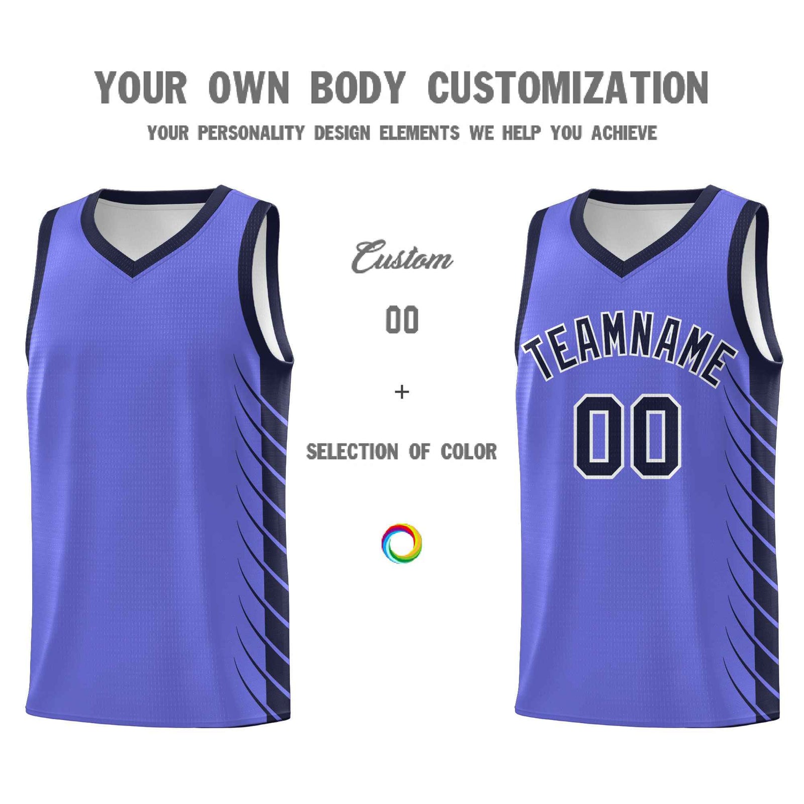 Custom Purple Navy Personalized Side Symmetrical Line Pattern Sports Uniform Basketball Jersey