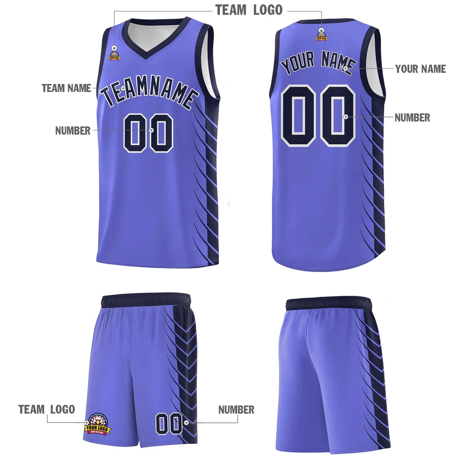 Custom Purple Navy Personalized Side Symmetrical Line Pattern Sports Uniform Basketball Jersey
