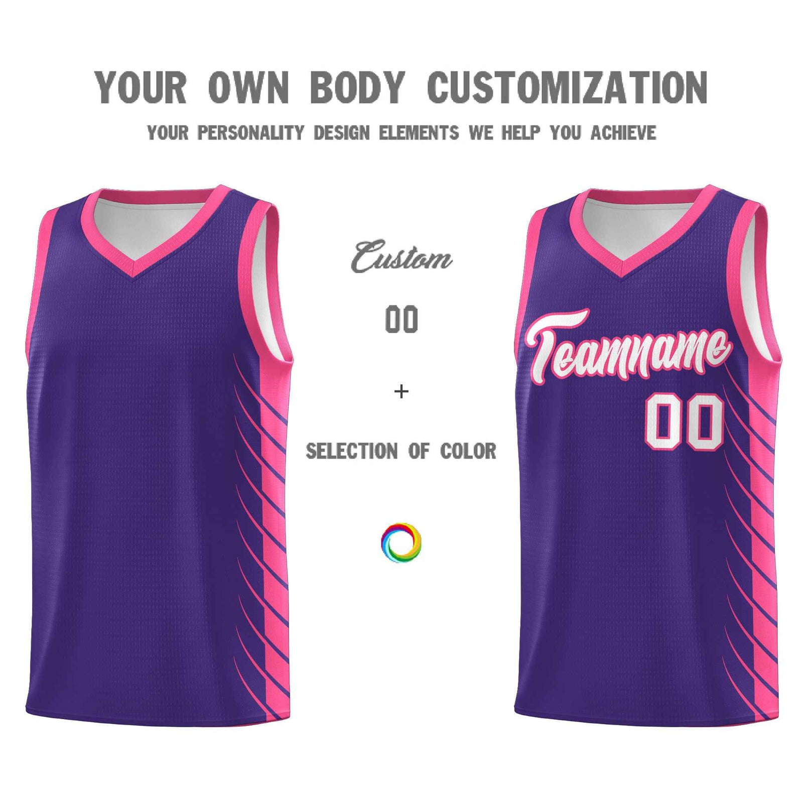 Custom Purple Pink Personalized Side Symmetrical Line Pattern Sports Uniform Basketball Jersey