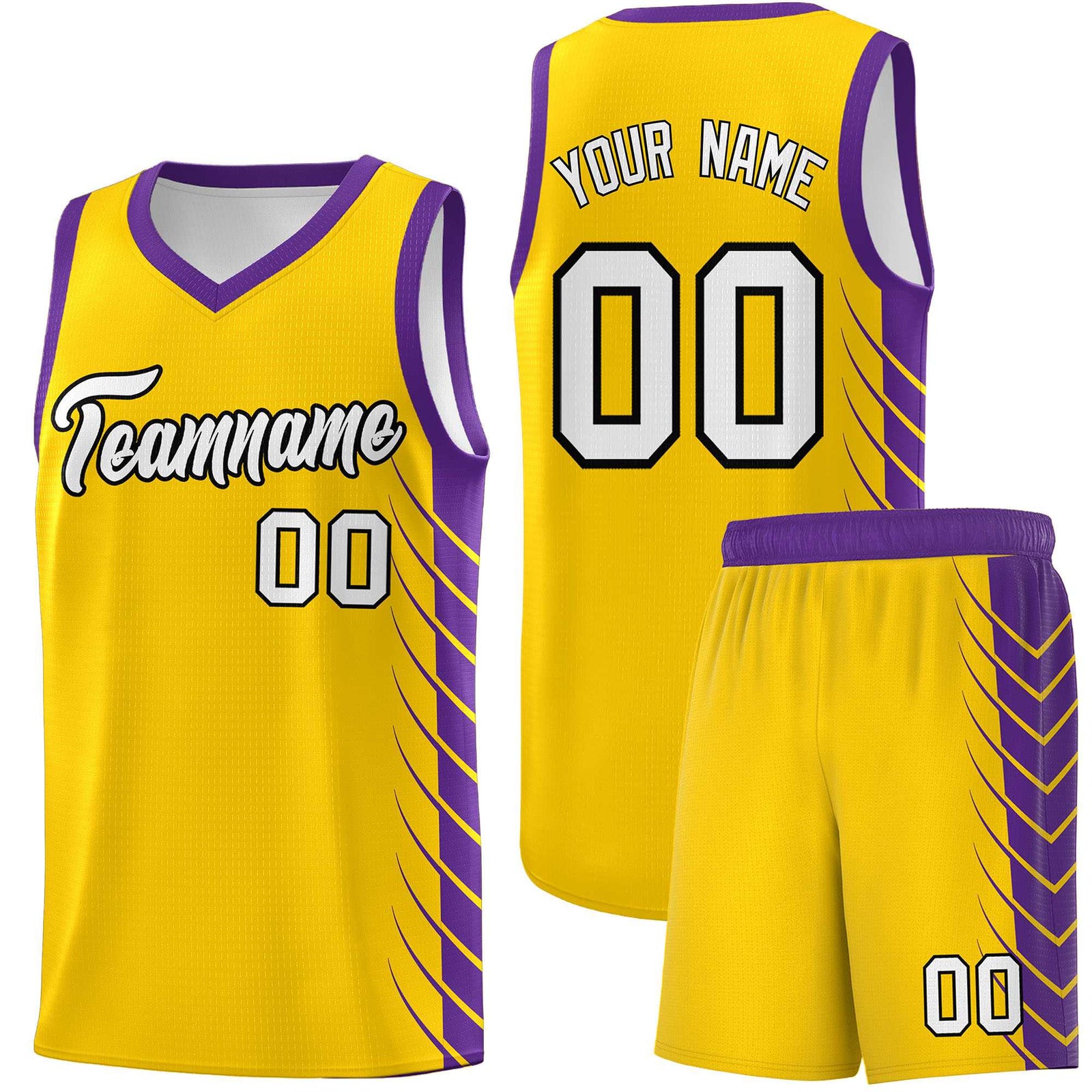 Custom Gold Purple Personalized Side Symmetrical Line Pattern Sports Uniform Basketball Jersey