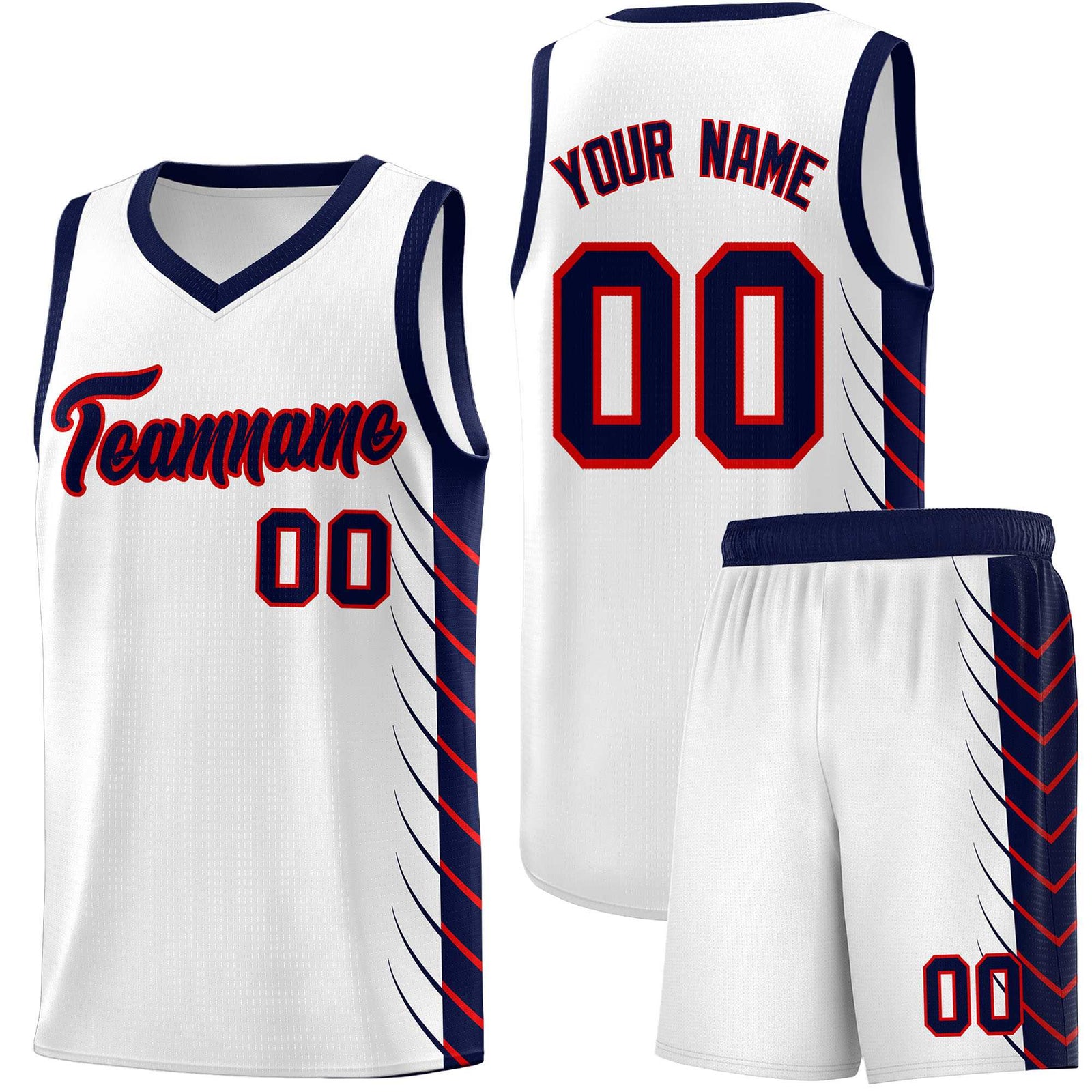 Custom White Navy Personalized Side Symmetrical Line Pattern Sports Uniform Basketball Jersey