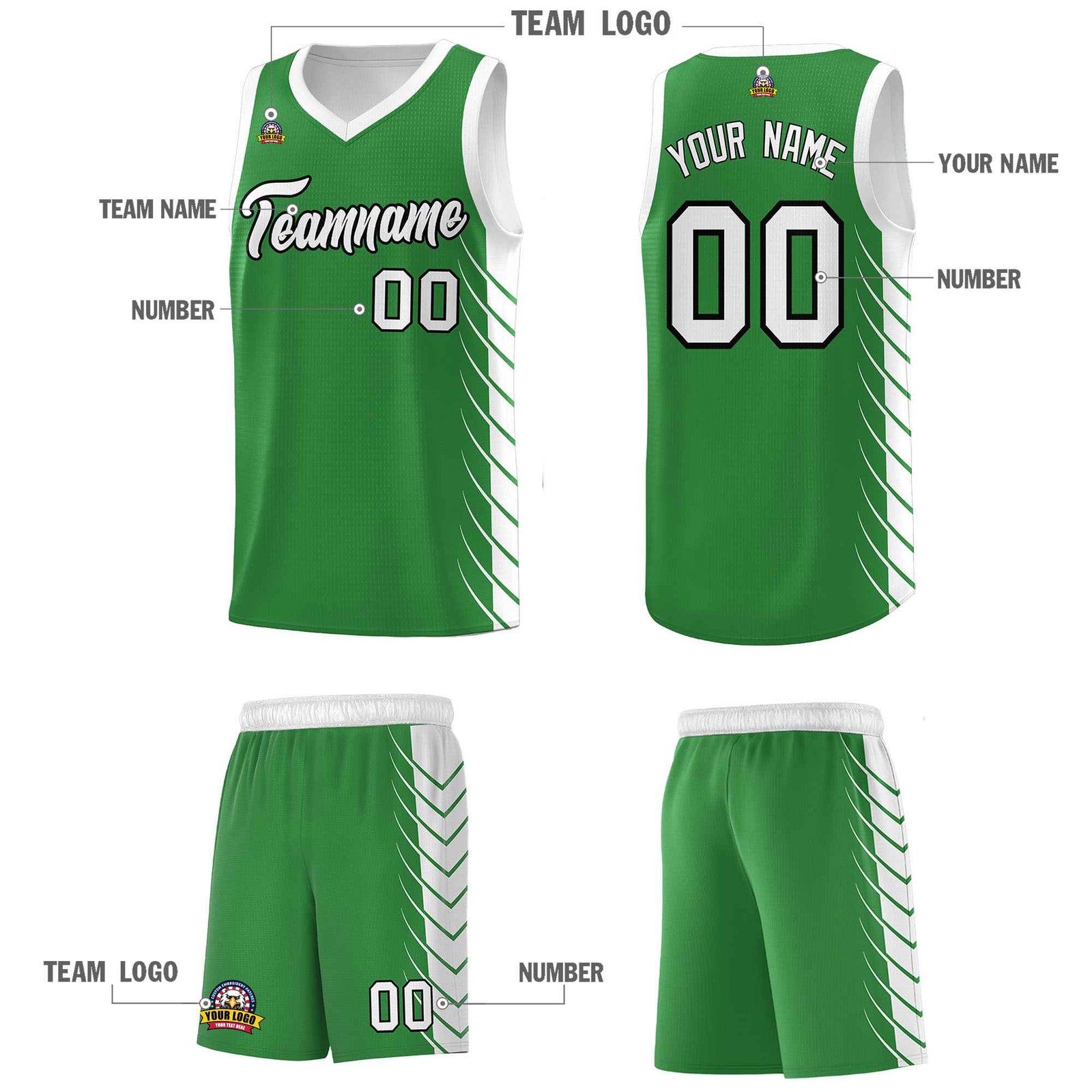 Custom Kelly Green White Personalized Side Symmetrical Line Pattern Sports Uniform Basketball Jersey
