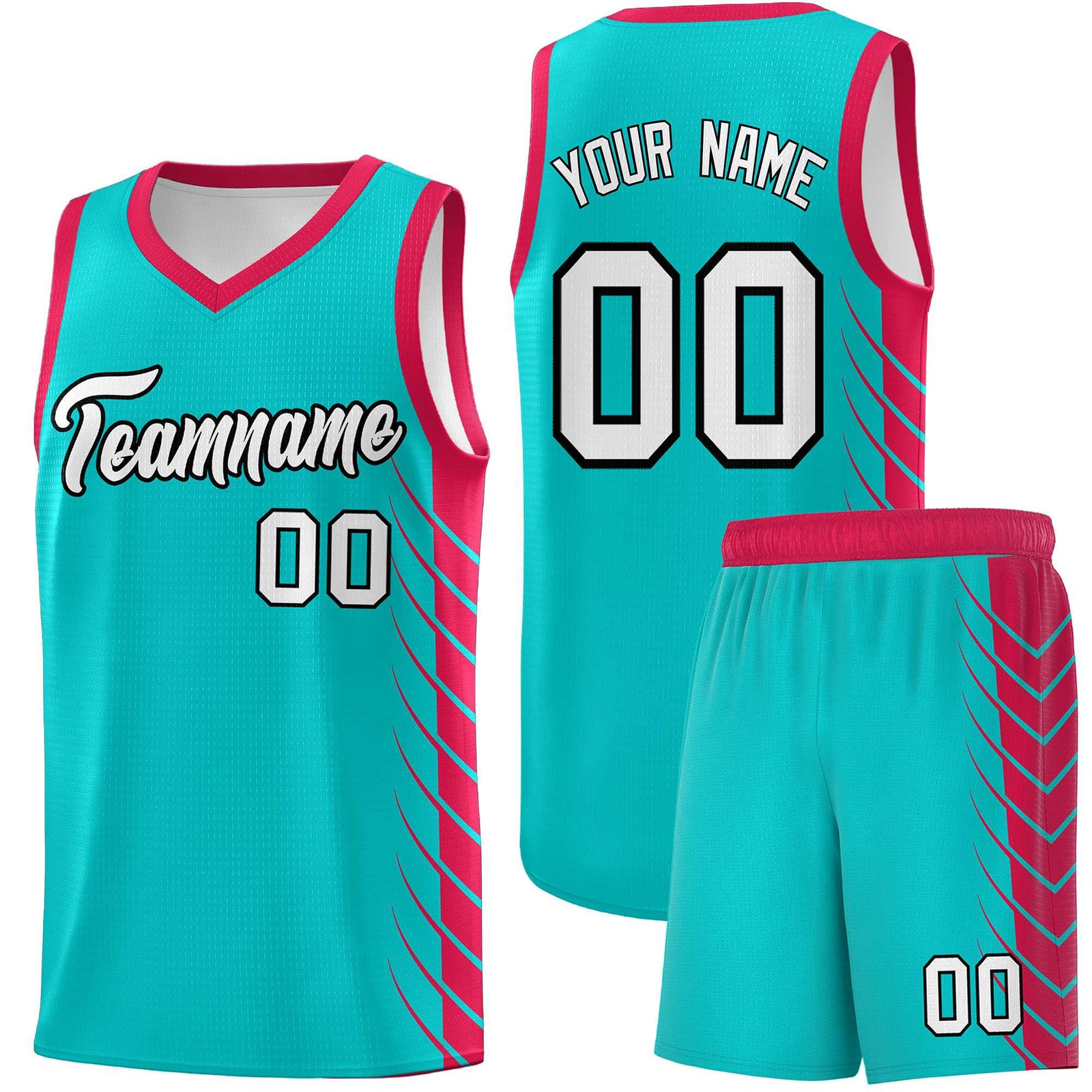 Custom Aqua Red Personalized Side Symmetrical Line Pattern Sports Uniform Basketball Jersey