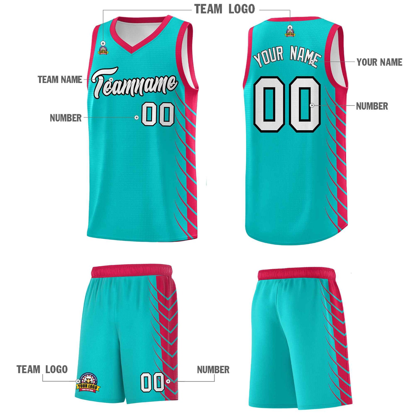 Custom Aqua Red Personalized Side Symmetrical Line Pattern Sports Uniform Basketball Jersey
